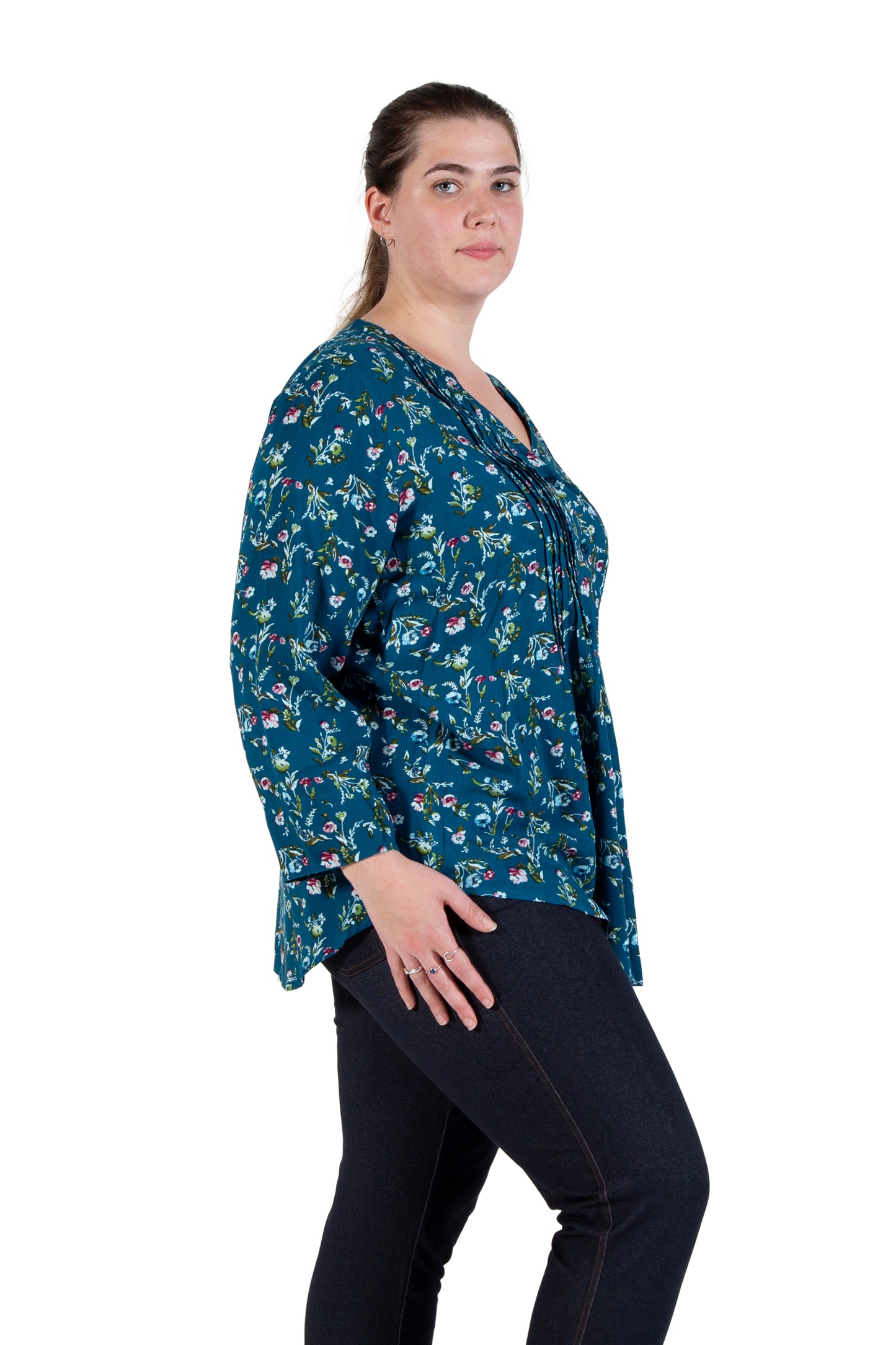 Pleat Front Printed Rayon Top - Plus Size