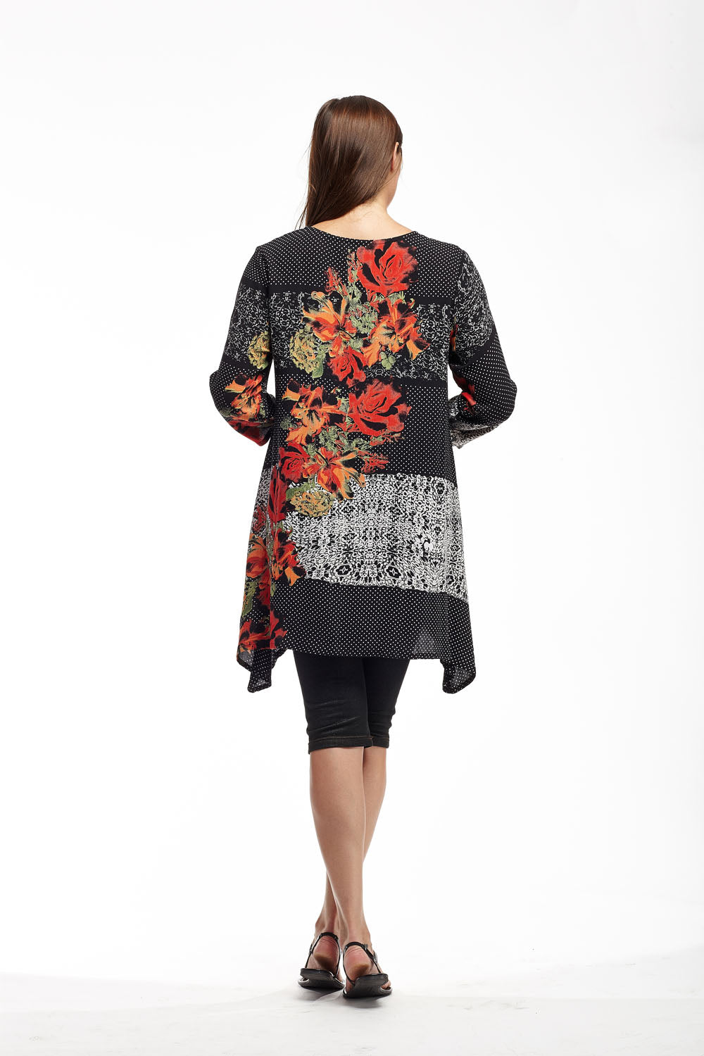 La Cera 3/4 Sleeve Asymmetric Print Rayon Top