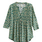 La Cera Plus Size Sage Floral Pintuck Tunic
