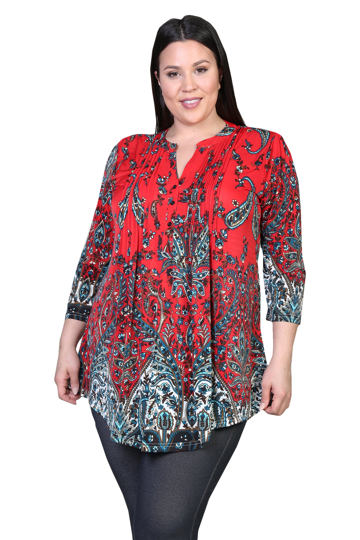 La Cera Plus Size Pleat Front Top