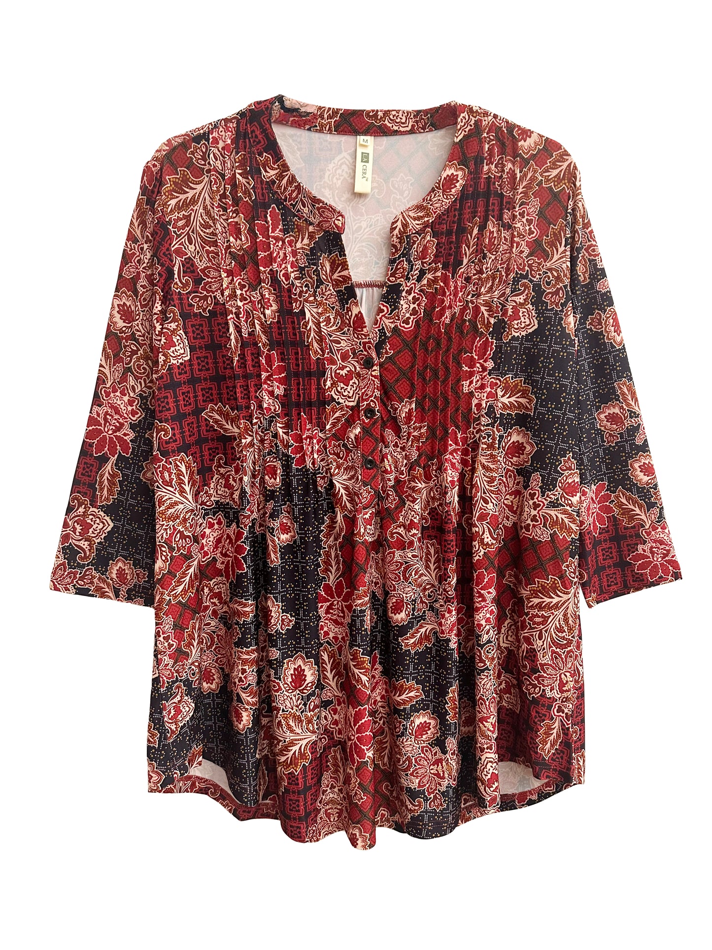 La Cera Plus Size Pleat Front Top - La Cera