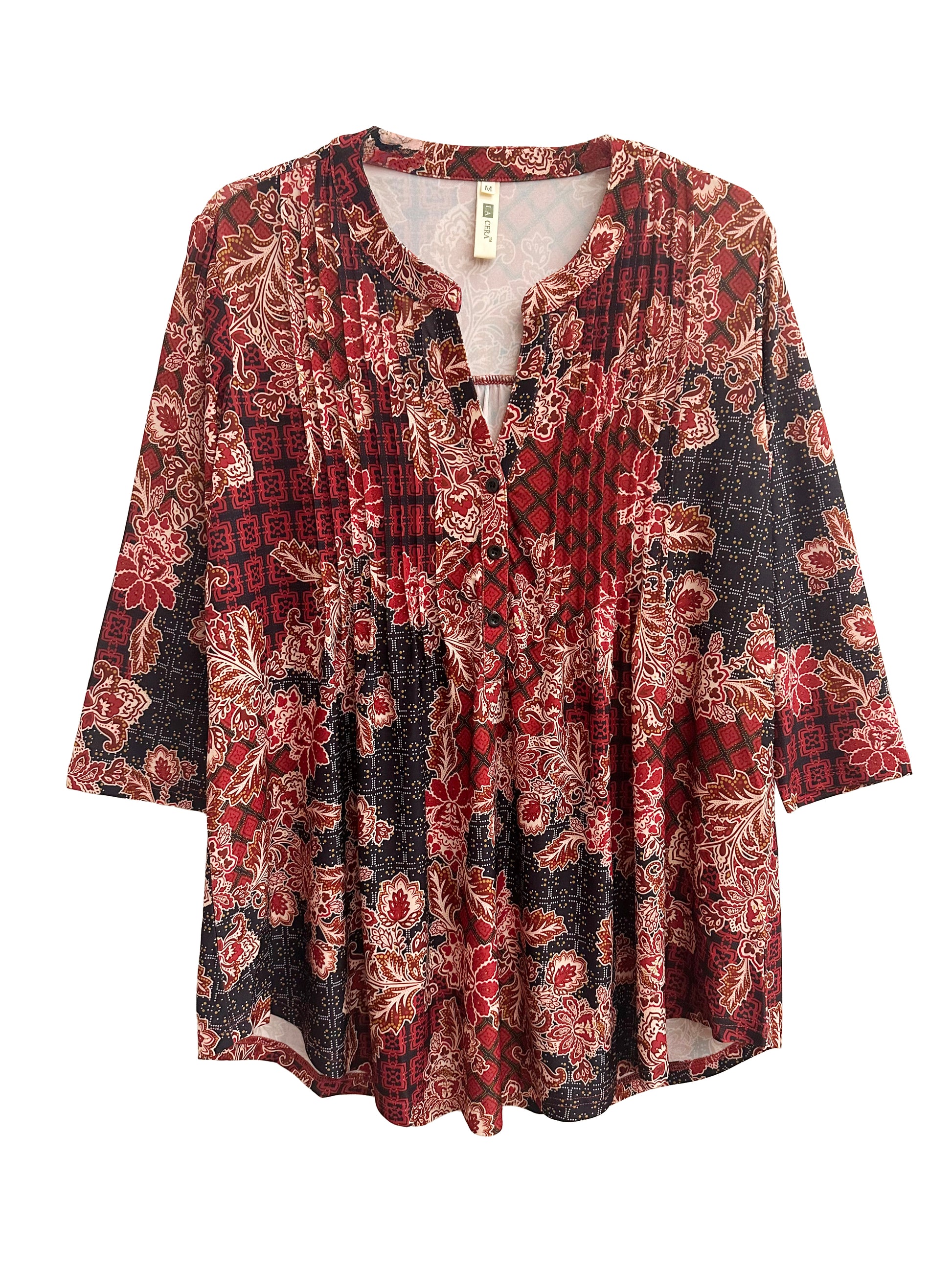 La Cera Plus Size Pleat Front Top - La Cera