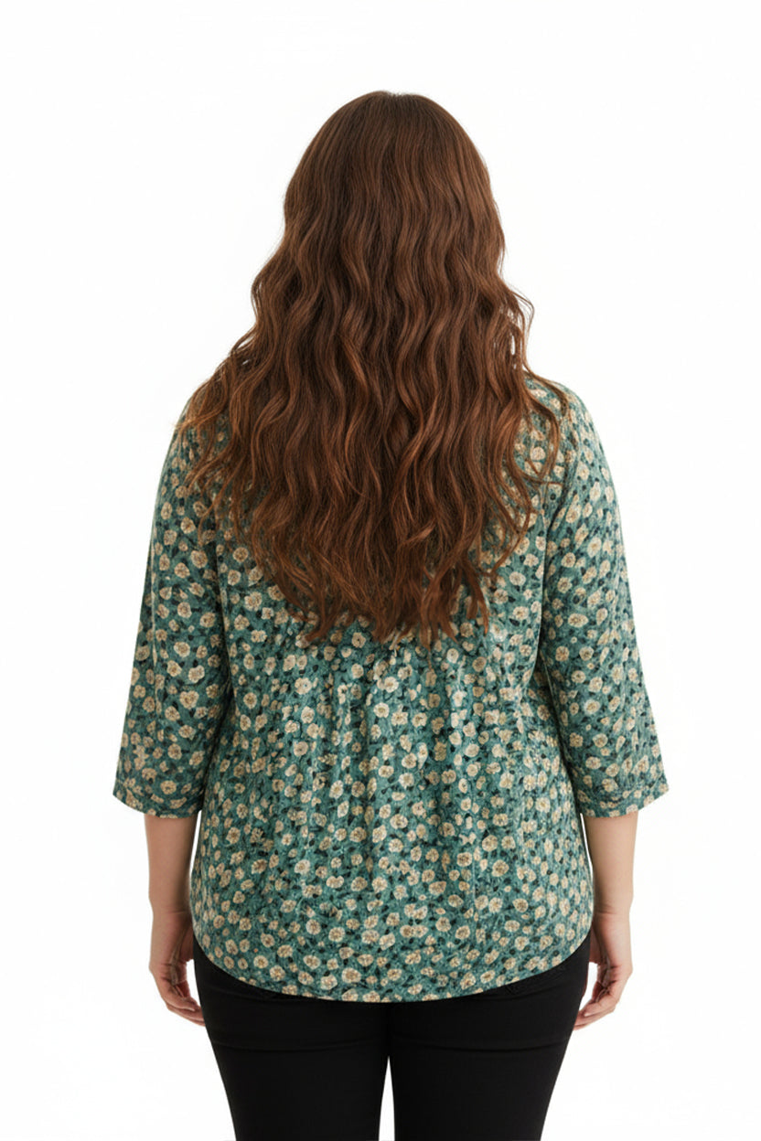 La Cera Plus Size Sage Floral Pintuck Tunic