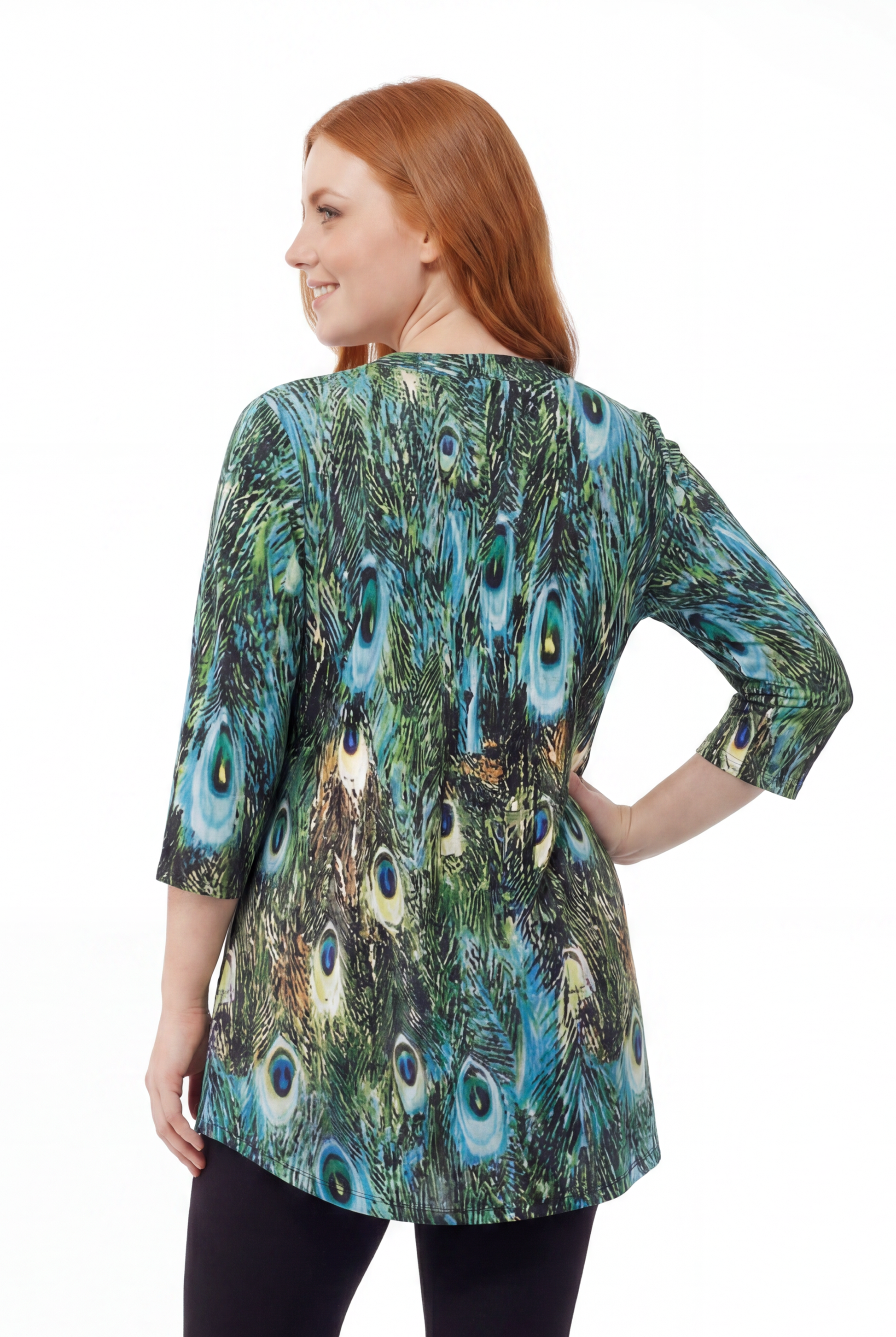 Plus Size La Cera Pleat Front Printed Tunic Peacock - La Cera