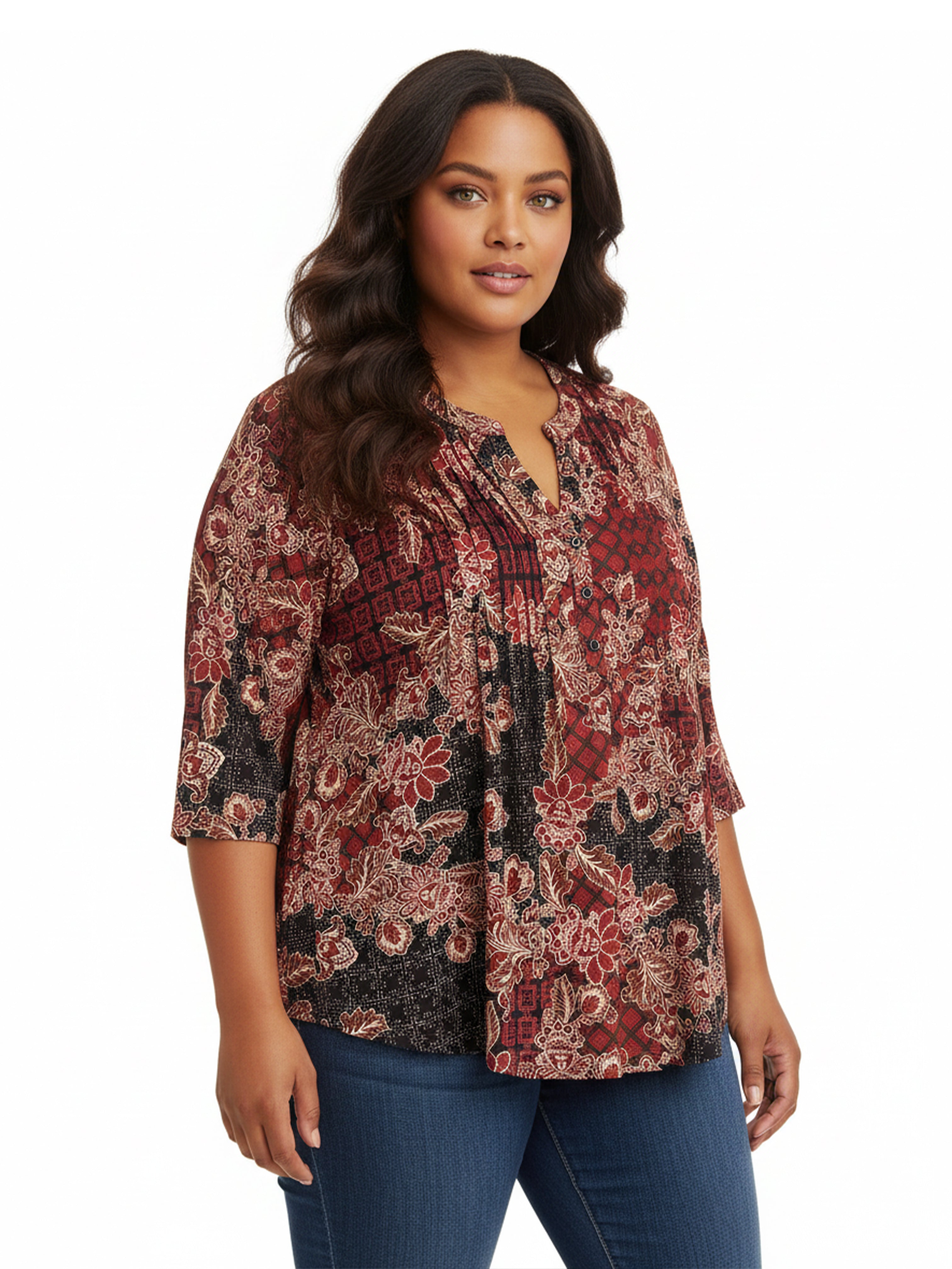 La Cera Plus Size Pleat Front Top - La Cera