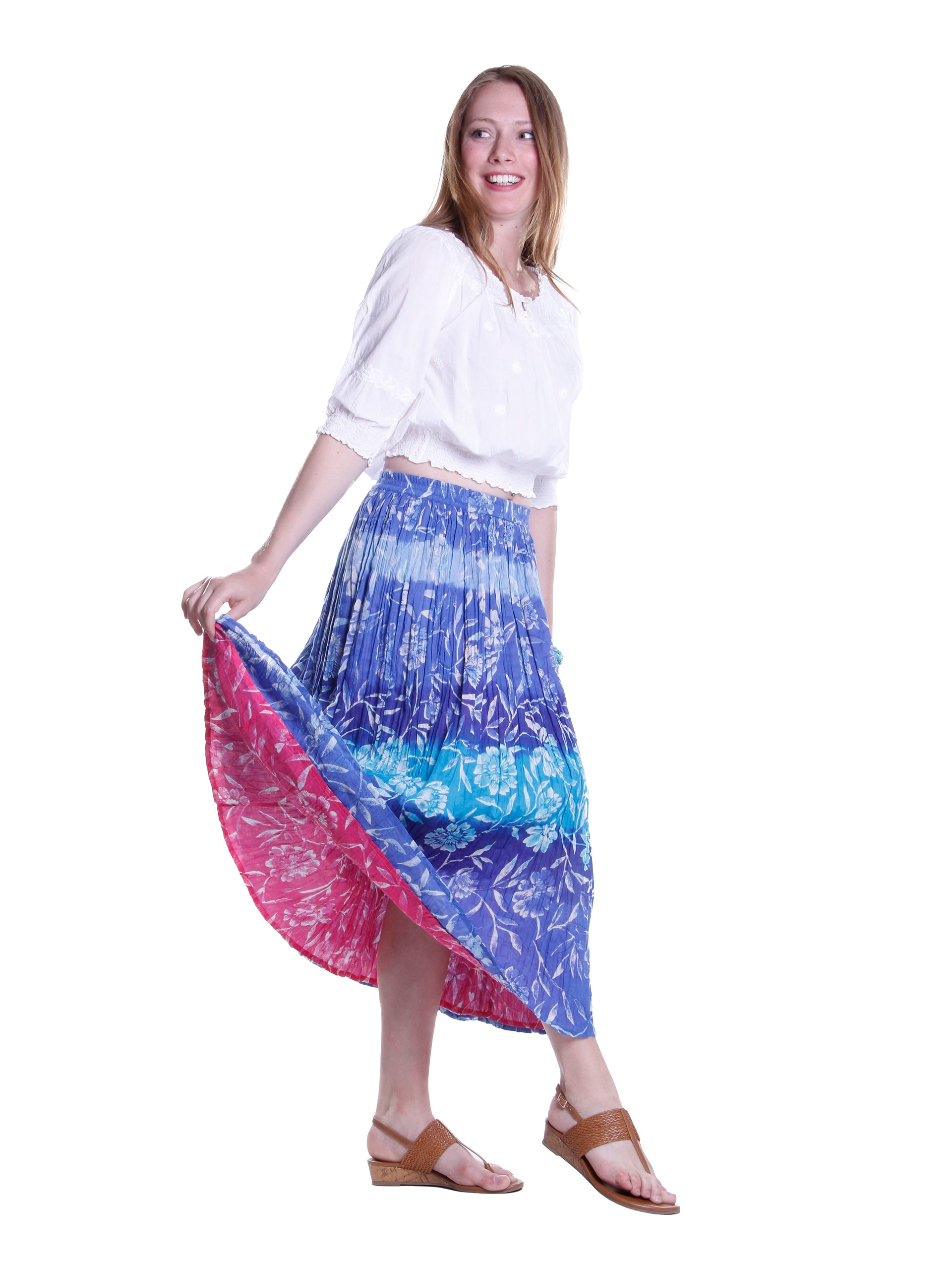 La Cera Crinkle Voile Reversible Skirt - La Cera