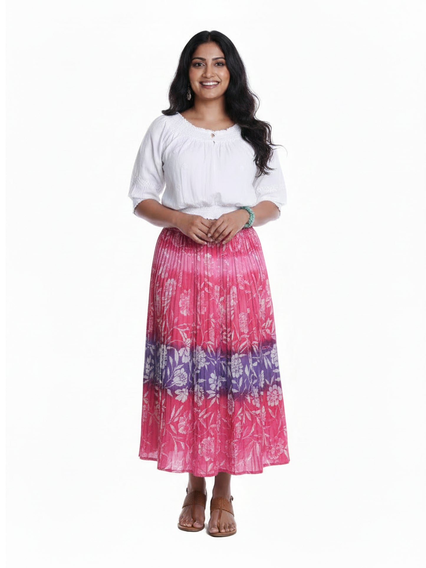 La Cera Plus Size Crinkle Voile Reversible Skirt
