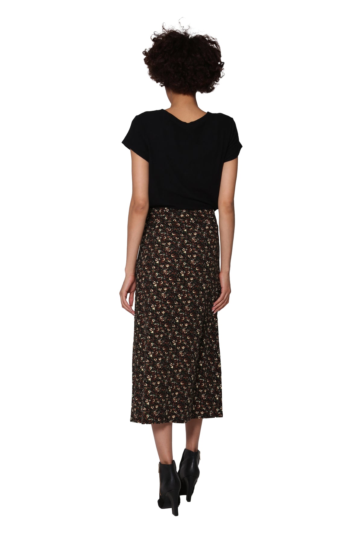 La Cera Floral Printed Cotton Corduroy Skirt