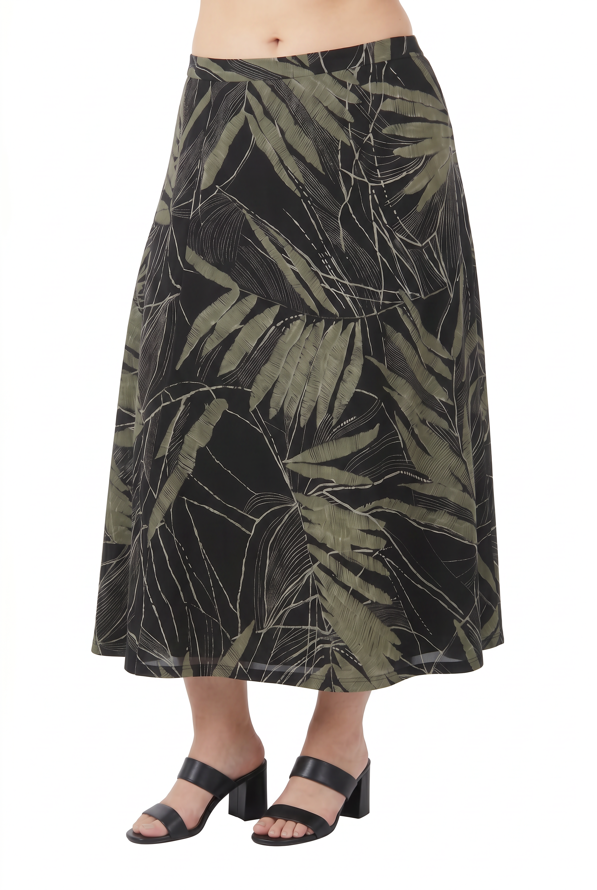 La Cera Savannah Palm Print A Line Skirt - La Cera