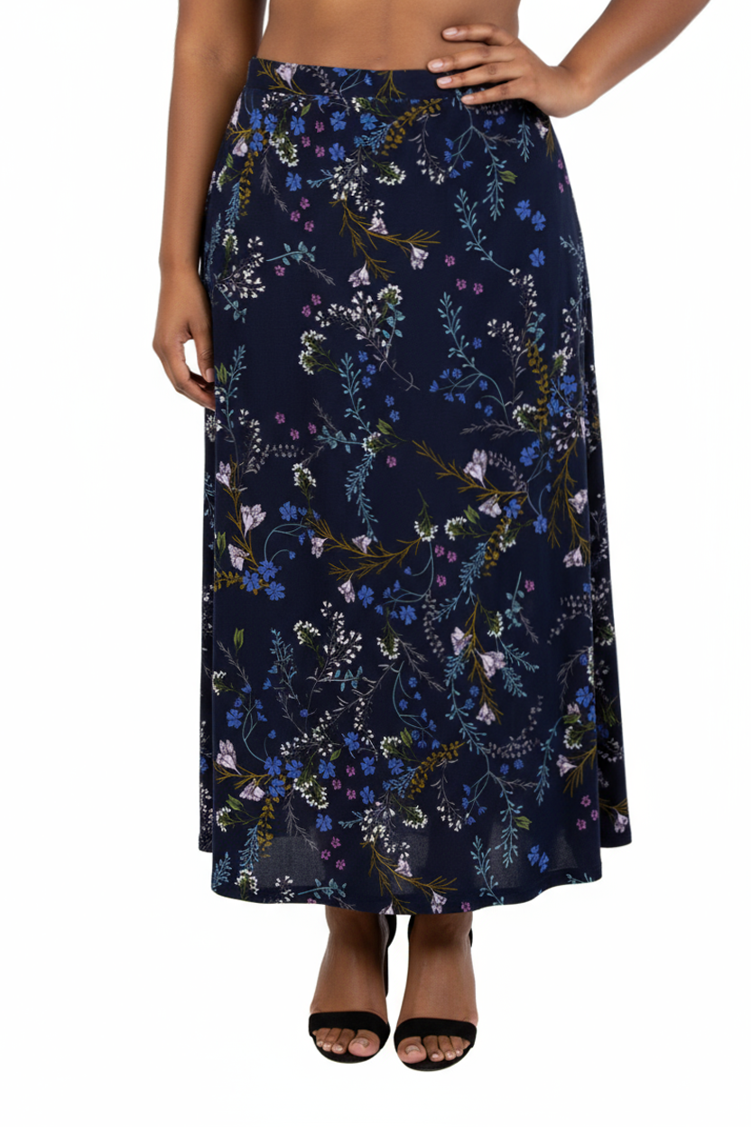 La Cera Plus Size A line Printed Jersey Skirt - La Cera