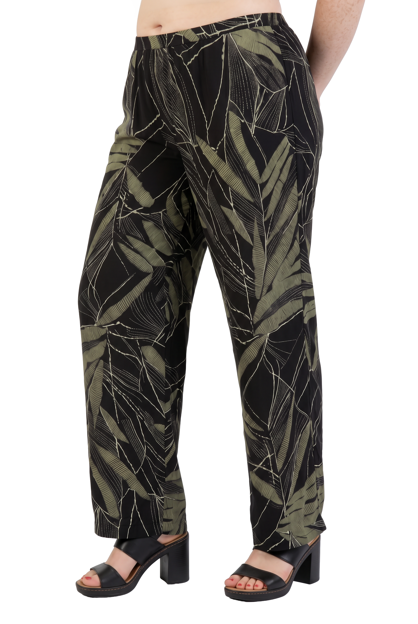 Plus Size La Cera Savannah Palm Print Cropped Pant - La Cera