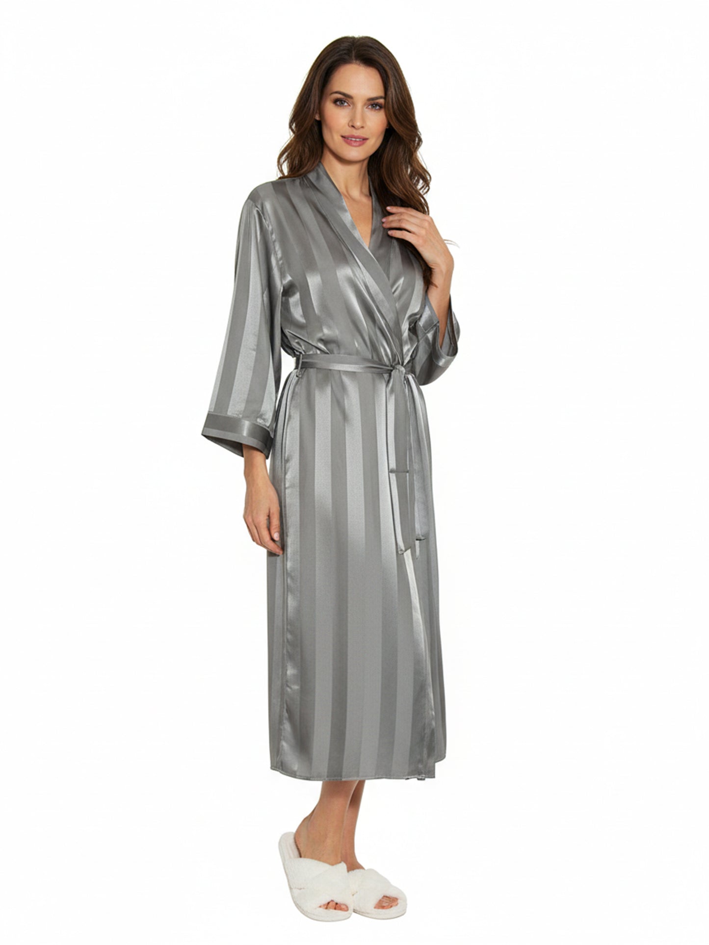 La Cera Long Silk Robe - La Cera