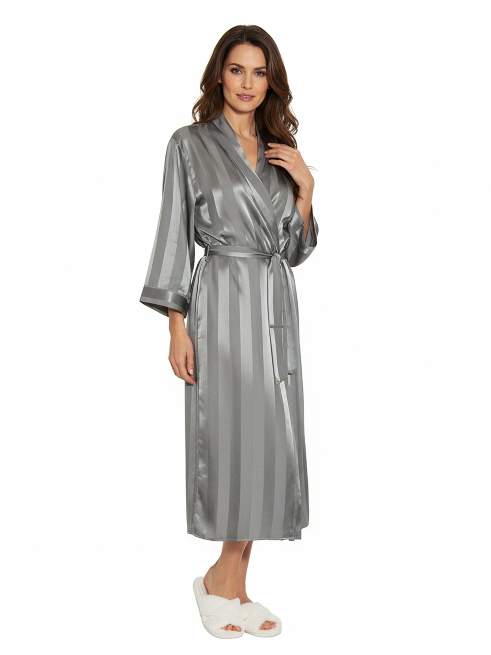 La Cera Long Silk Robe - La Cera