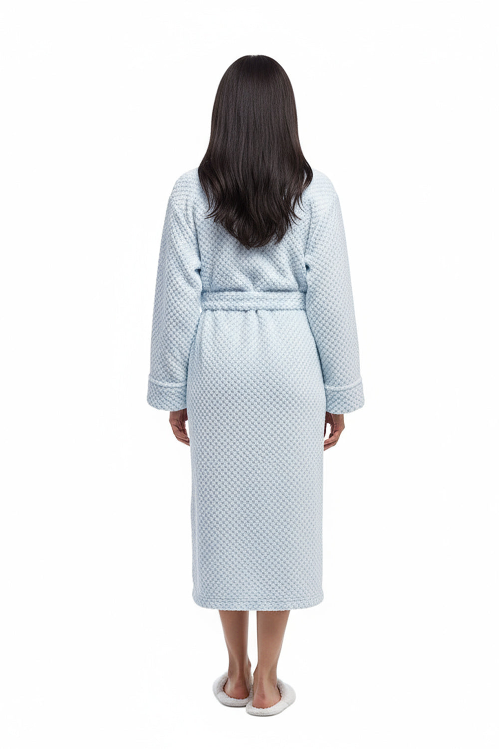 La Cera Textured Full Length Fleece Bath Robe - La Cera