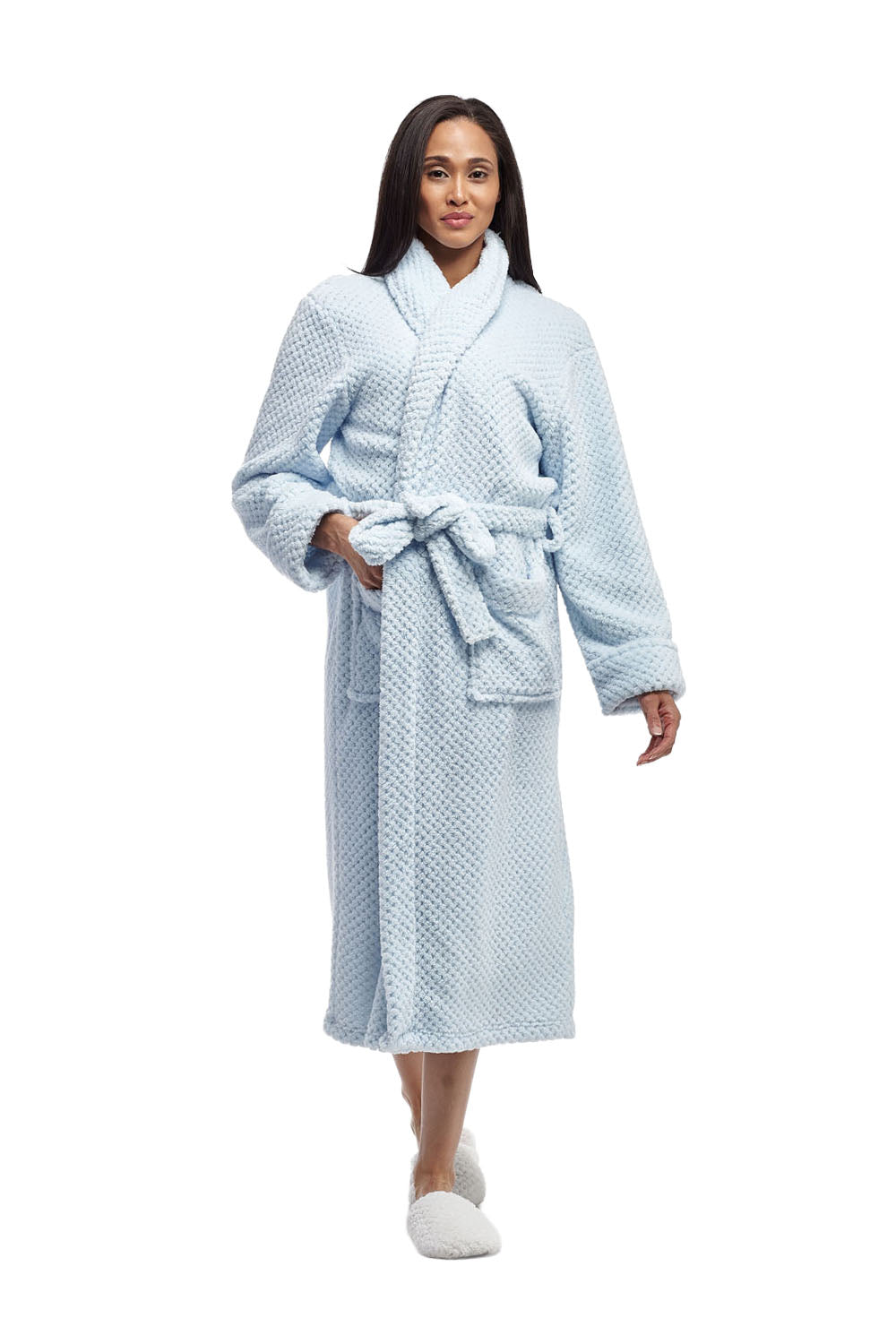 La Cera Textured Full Length Fleece Bath Robe - La Cera