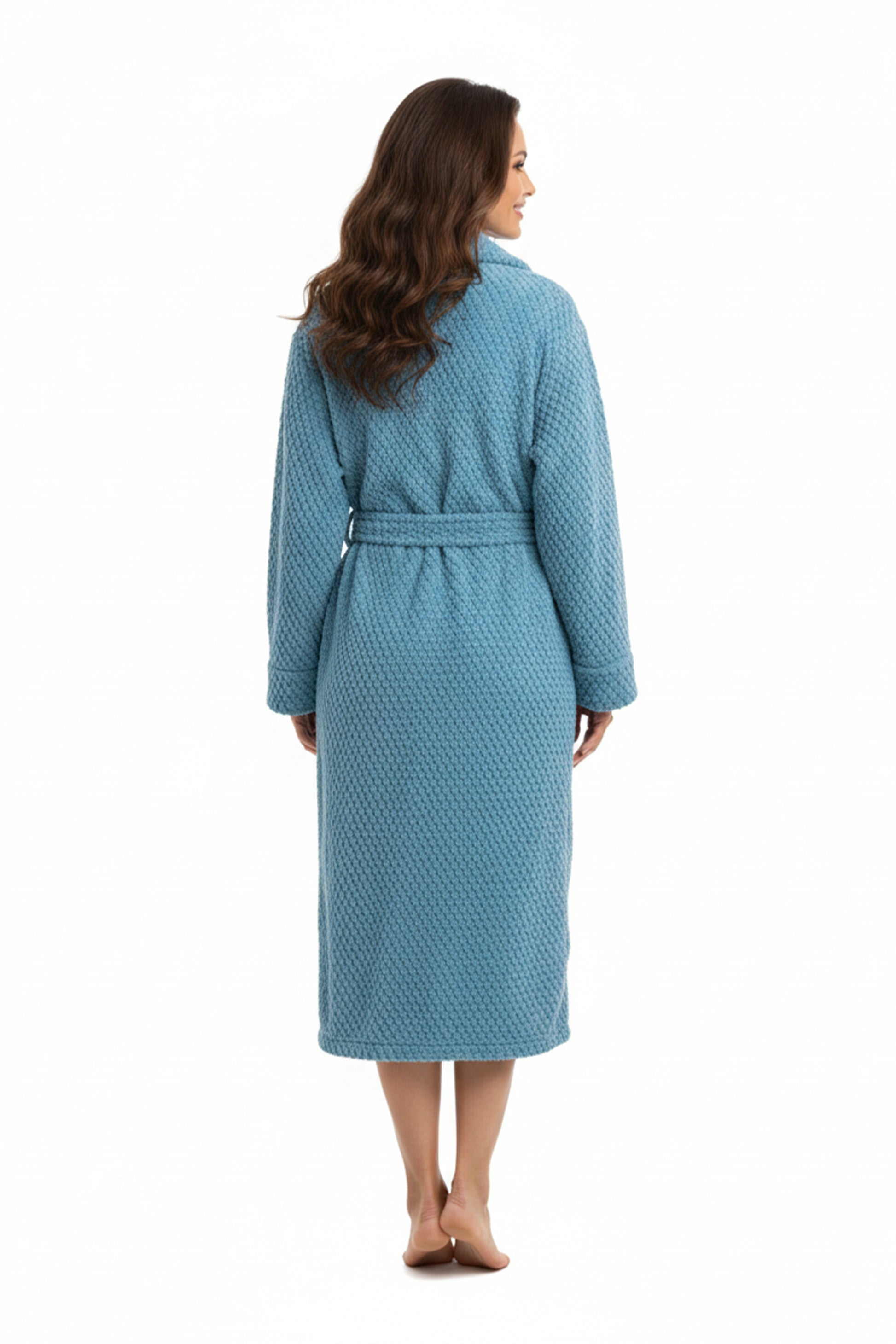 La Cera Honeycomb Textured Fleece Wrap Robe - La Cera