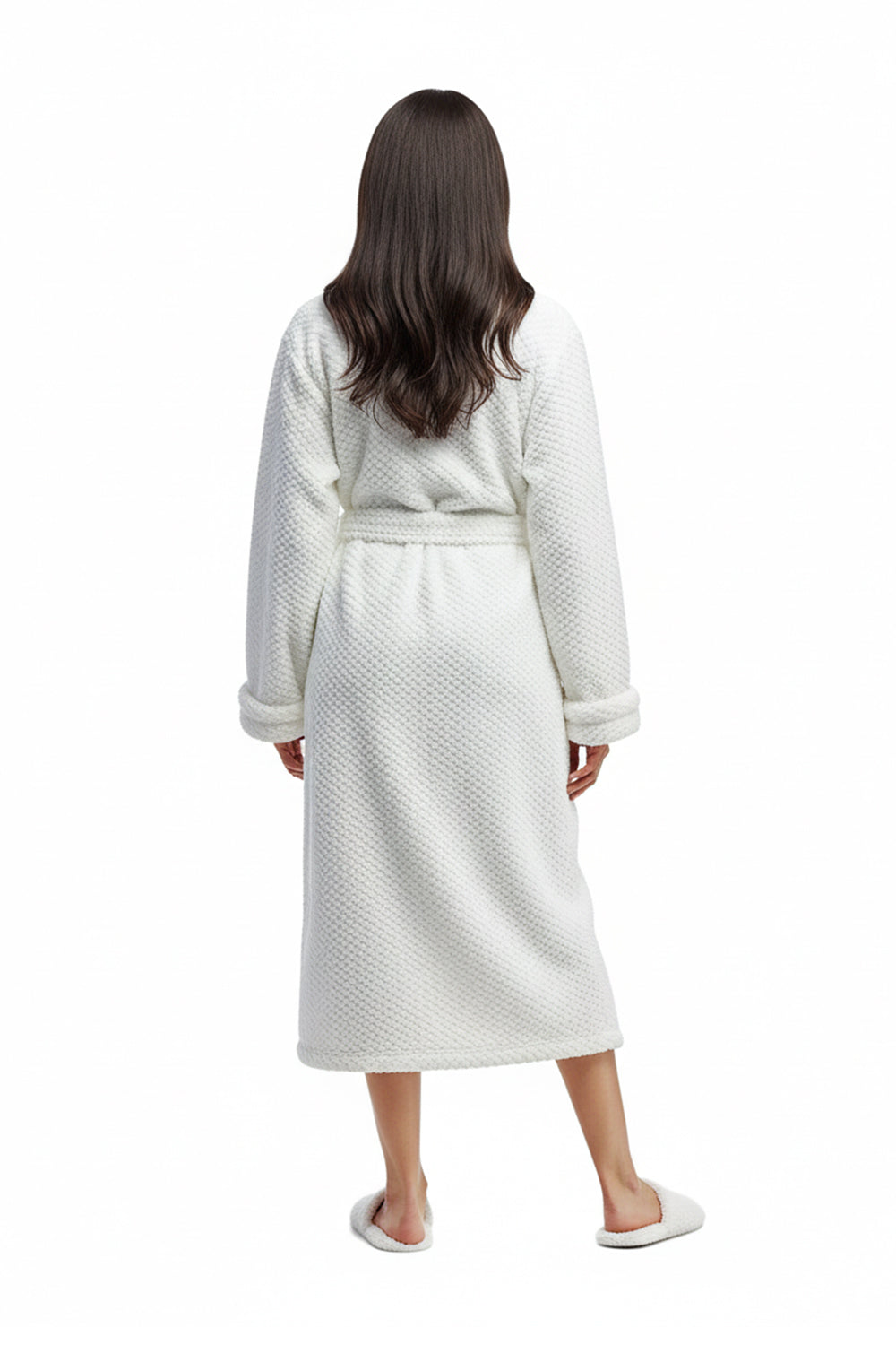 La Cera Textured Full Length Fleece Bath Robe - La Cera