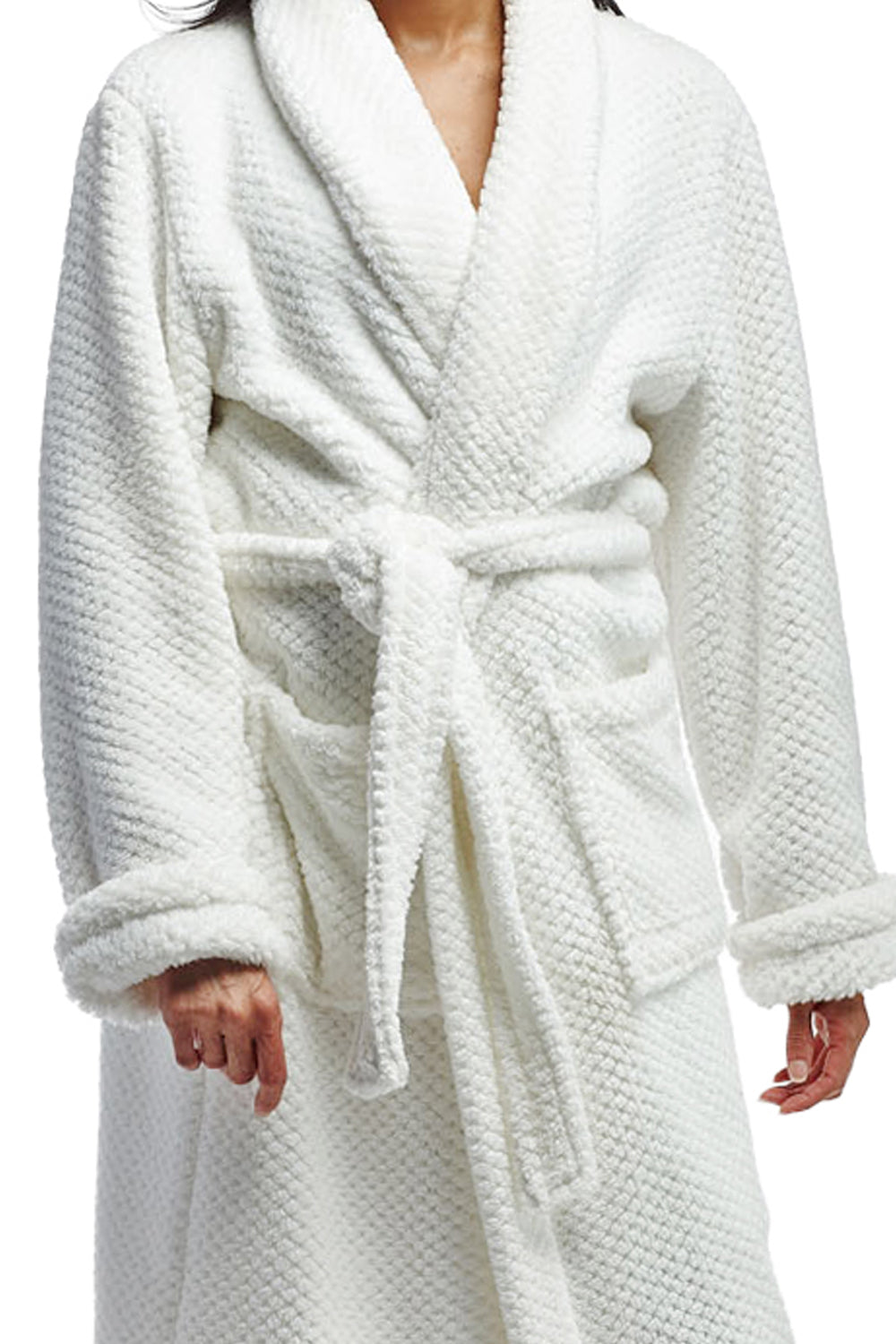 La Cera Textured Full Length Fleece Bath Robe - La Cera