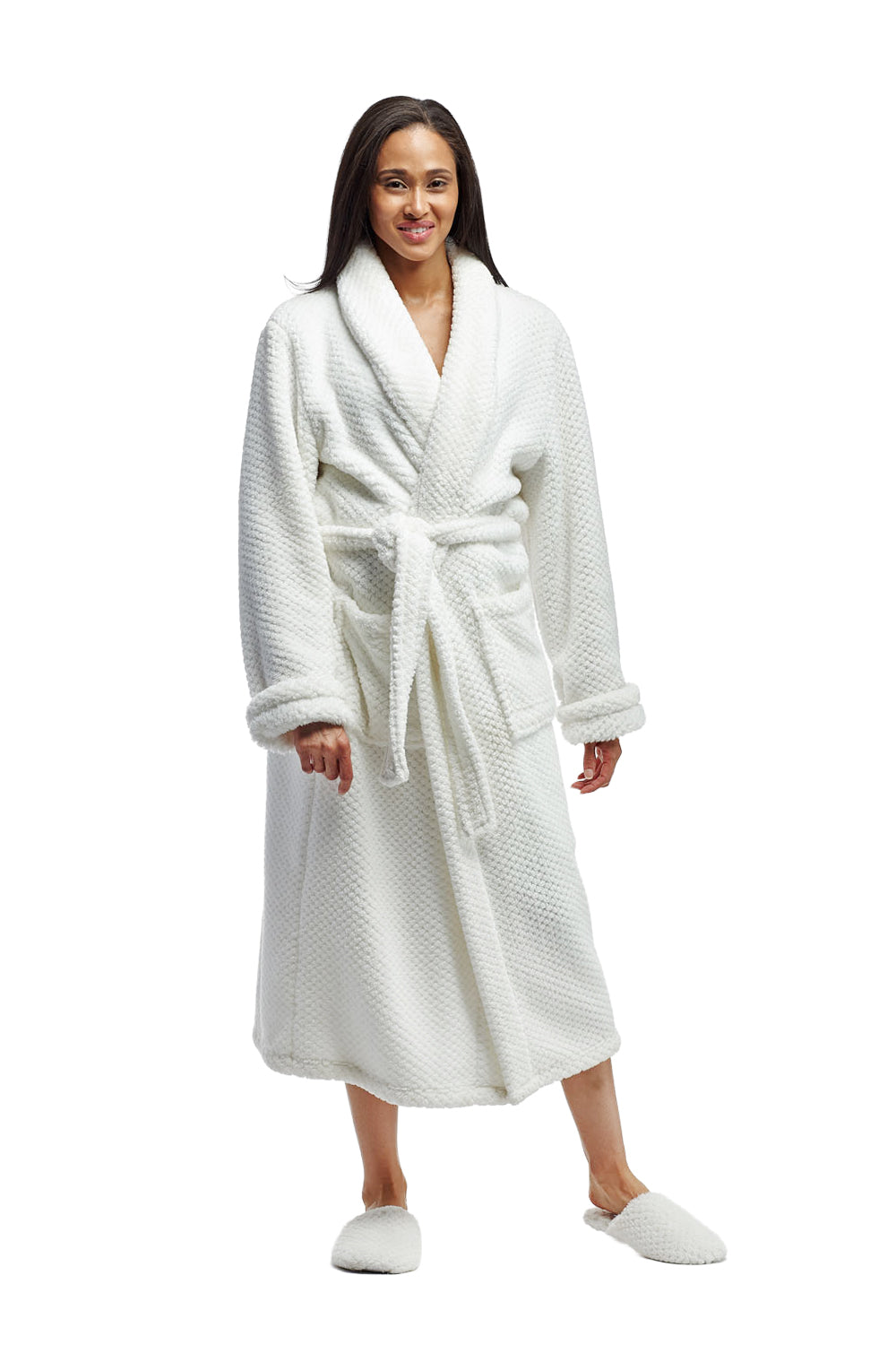 La Cera Textured Full Length Fleece Bath Robe - La Cera