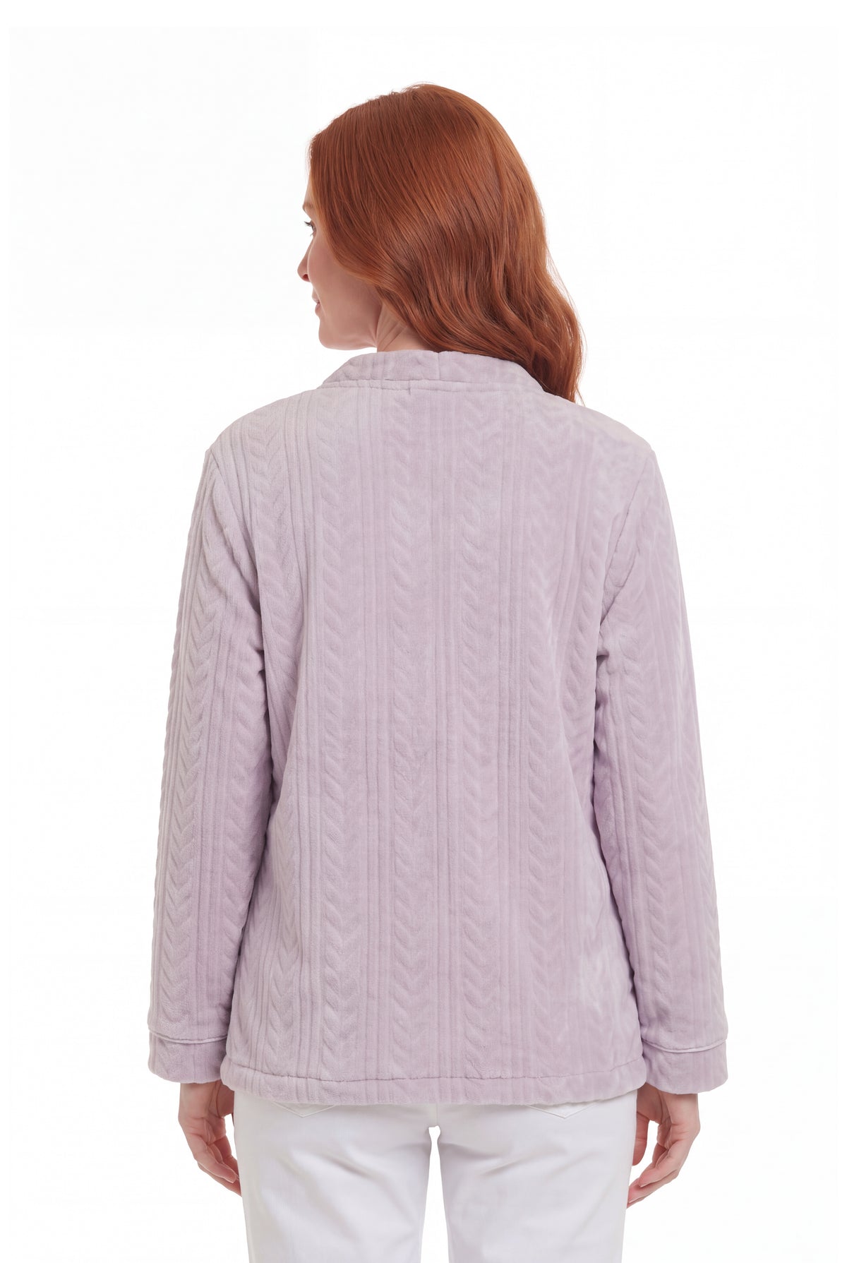 LA CERA Women's Fleece Rose Sculptured Bed Jacket - La Cera