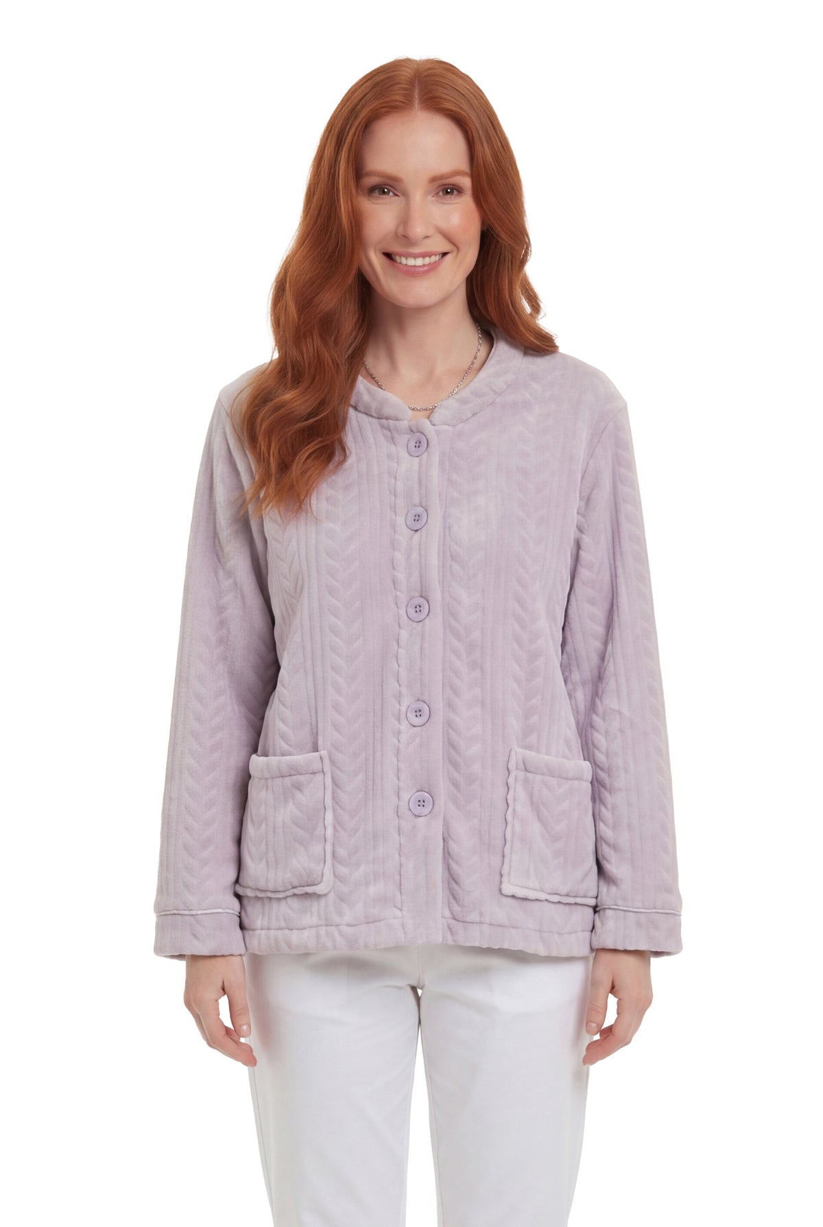 LA CERA Women's Fleece Rose Sculptured Bed Jacket - La Cera