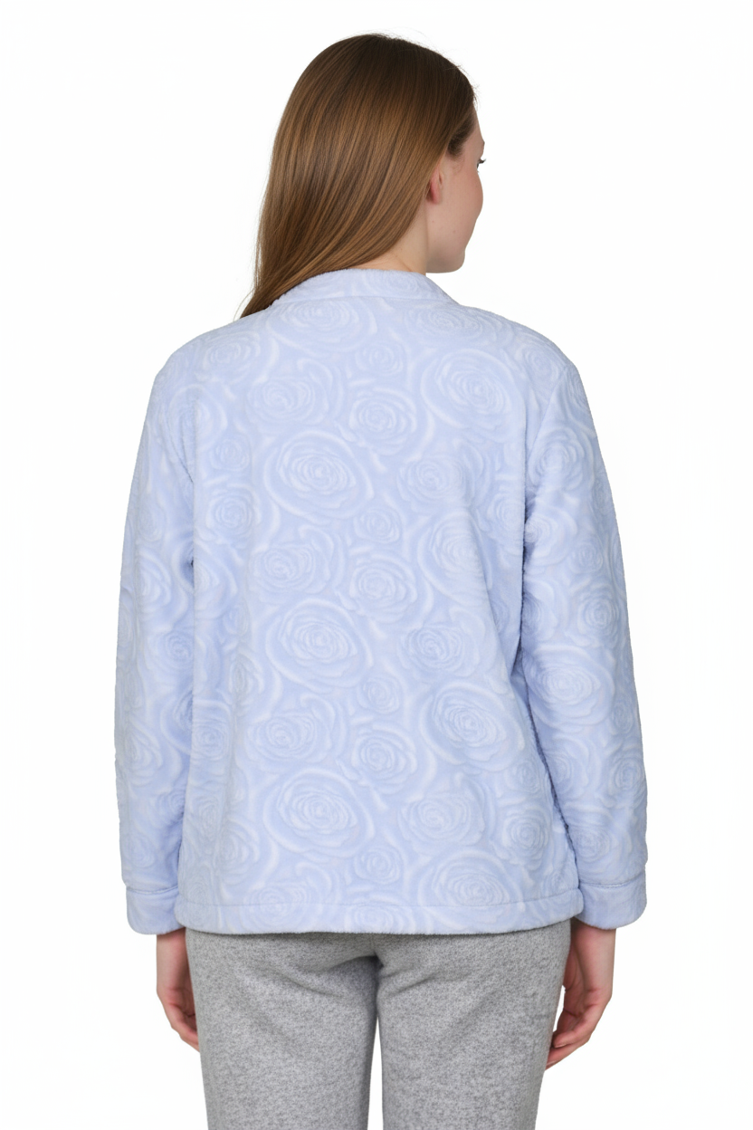 LA CERA Women's Fleece Rose Sculptured Bed Jacket - La Cera