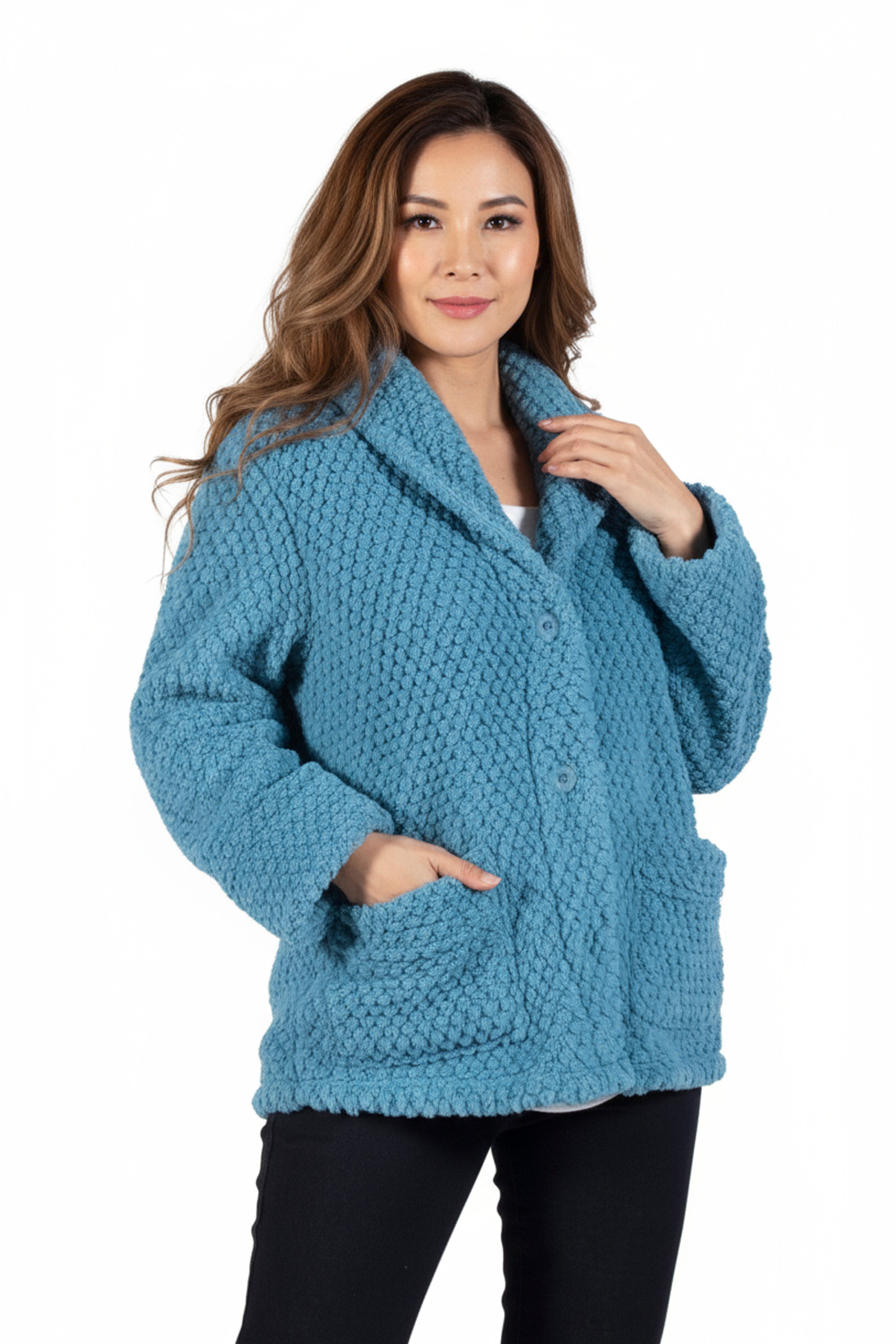 La Cera Honeycomb Fleece Bed Jacket - La Cera