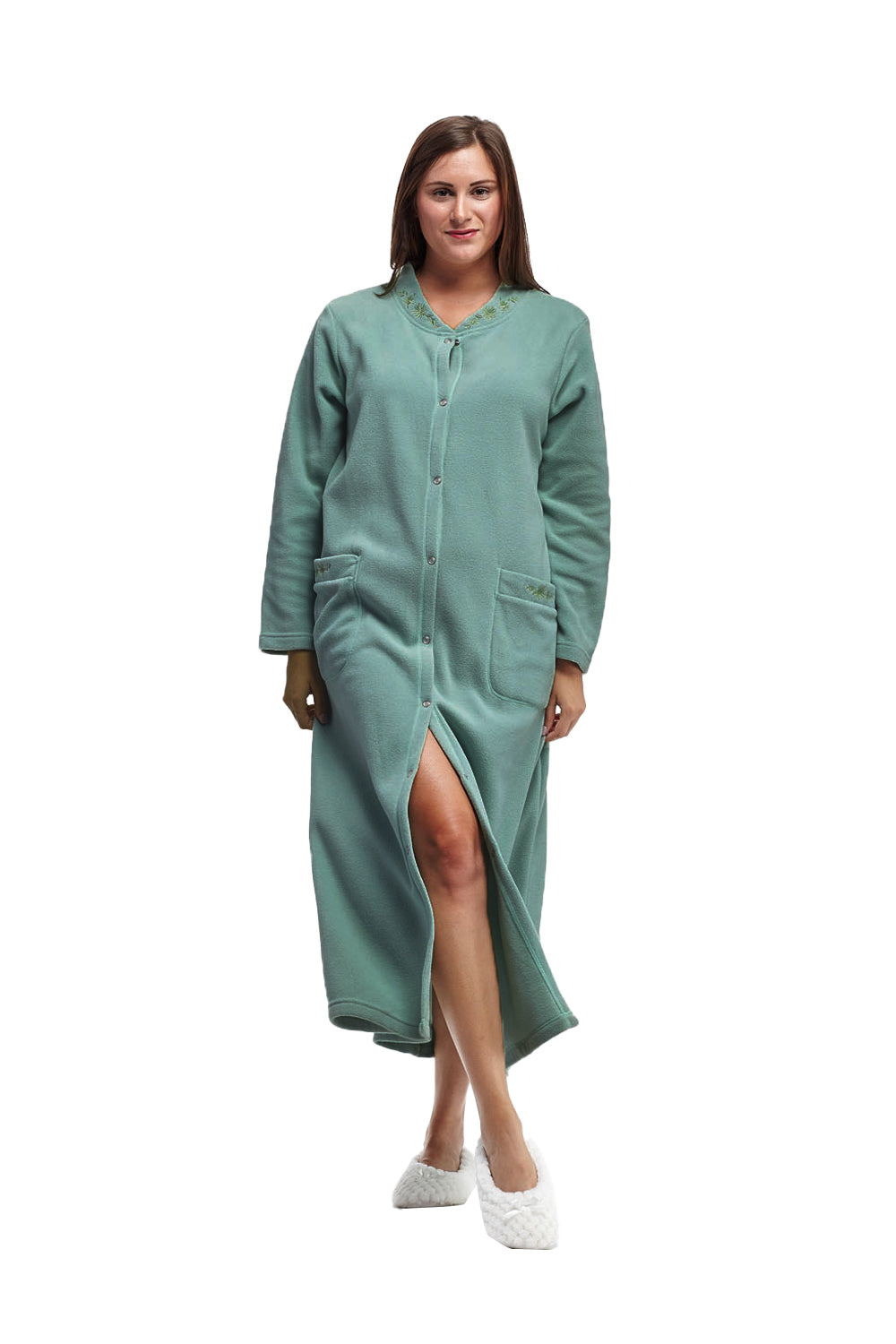 La Cera Snap Front Fleece Robe - La Cera