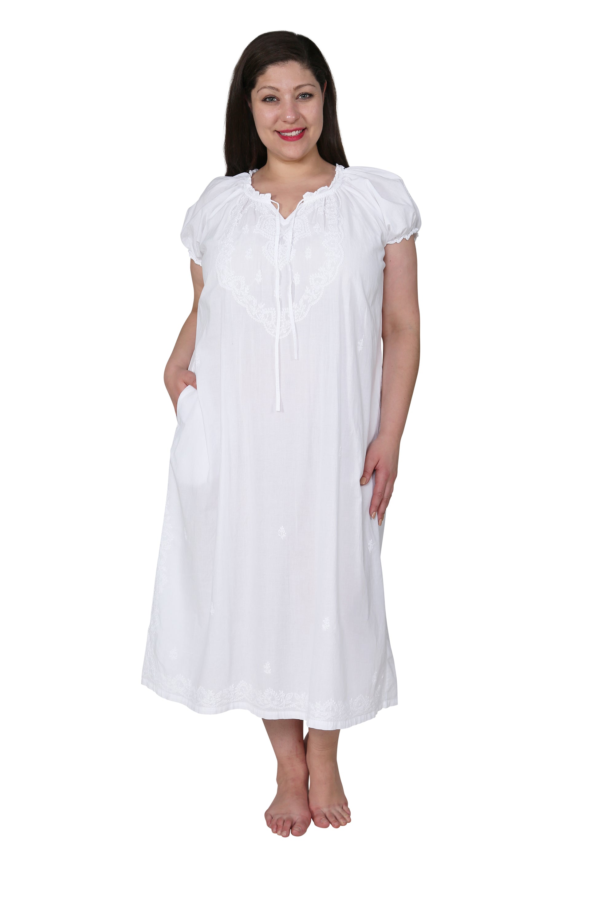 La Cera Plus Size Puff Sleeve Peasant Neckline Gown 2X