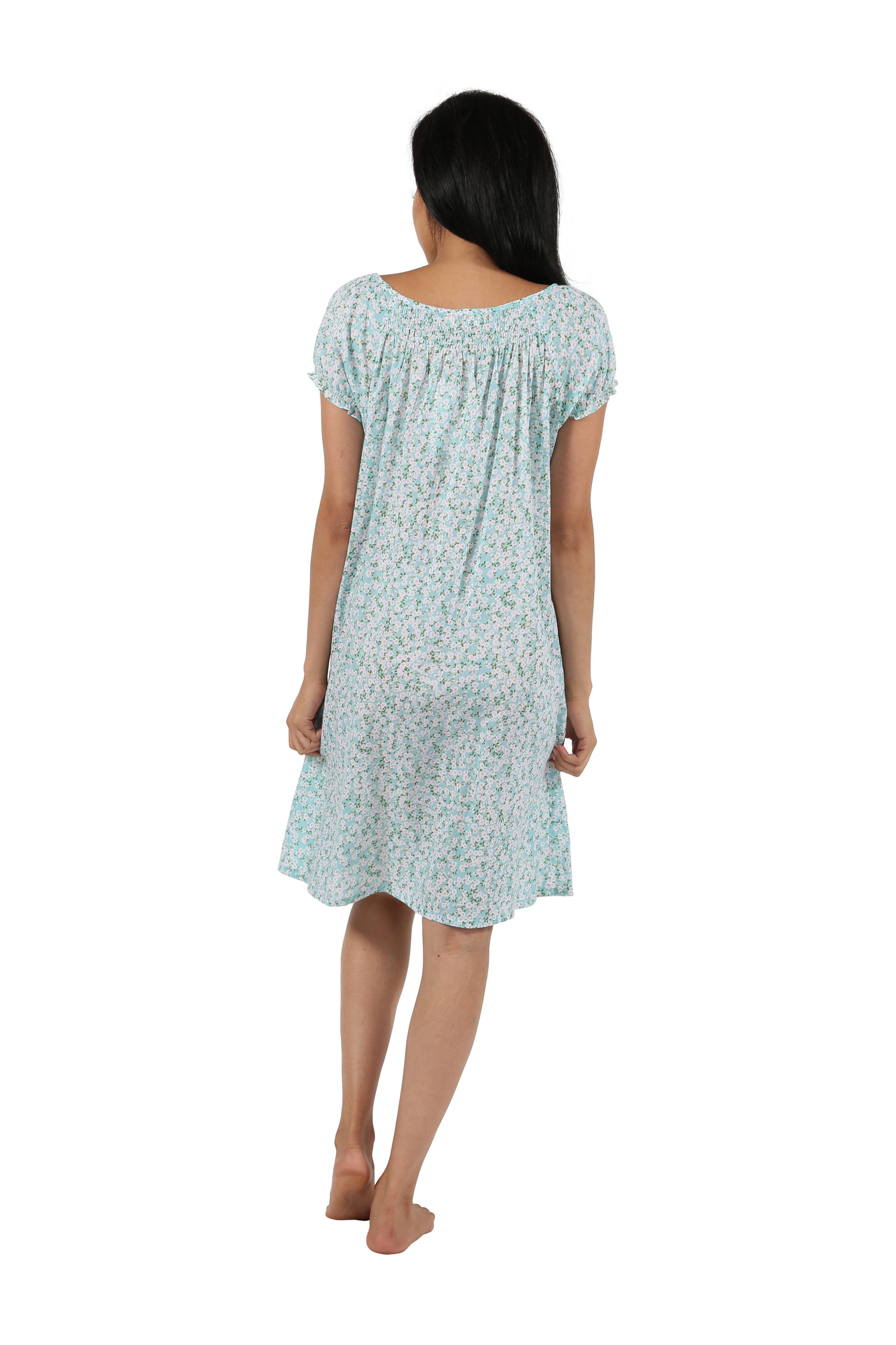 100% Cotton Smocked Floral Print Chemise - La Cera
