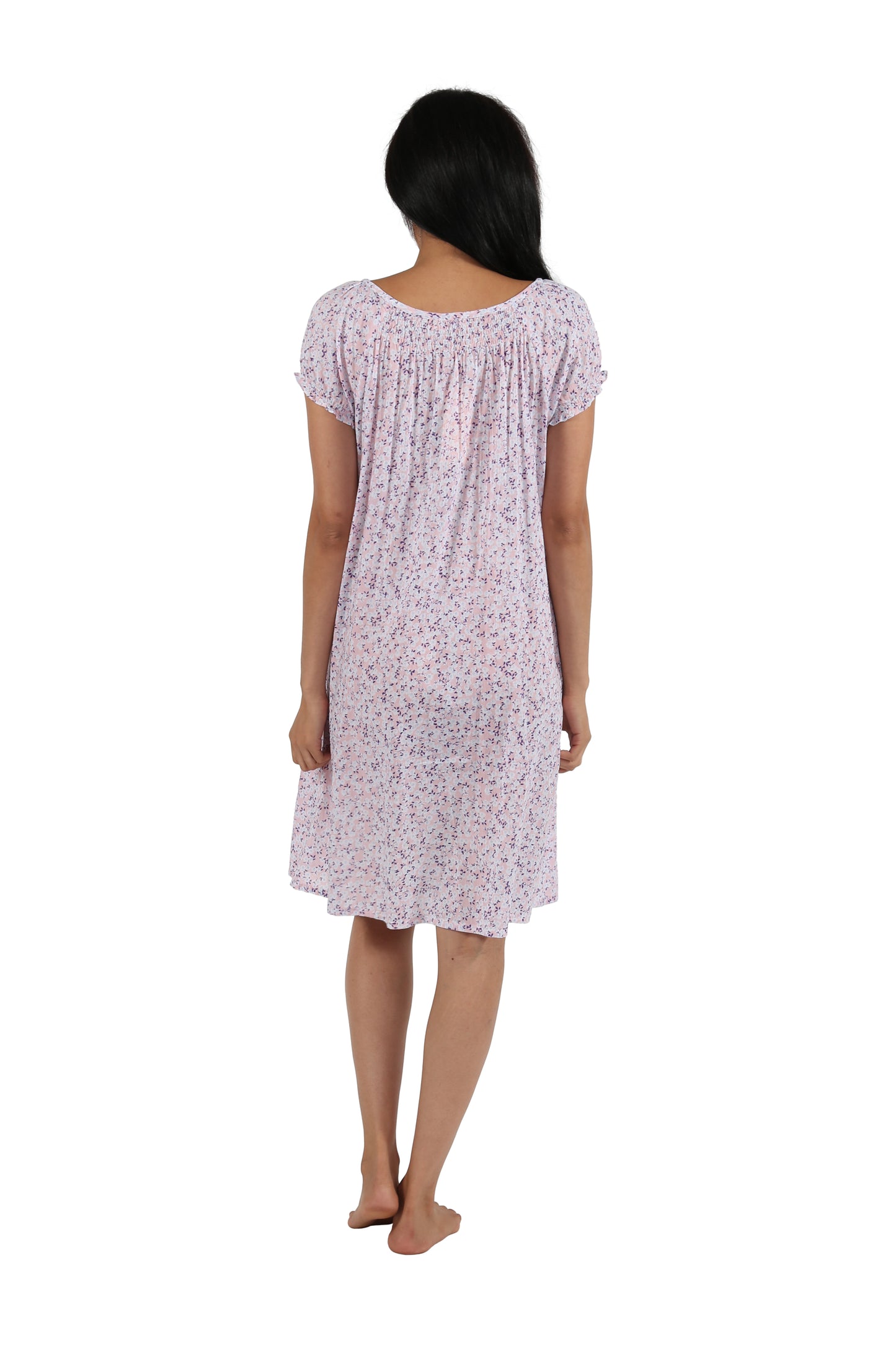 100% Cotton Smocked Floral Print Chemise - La Cera