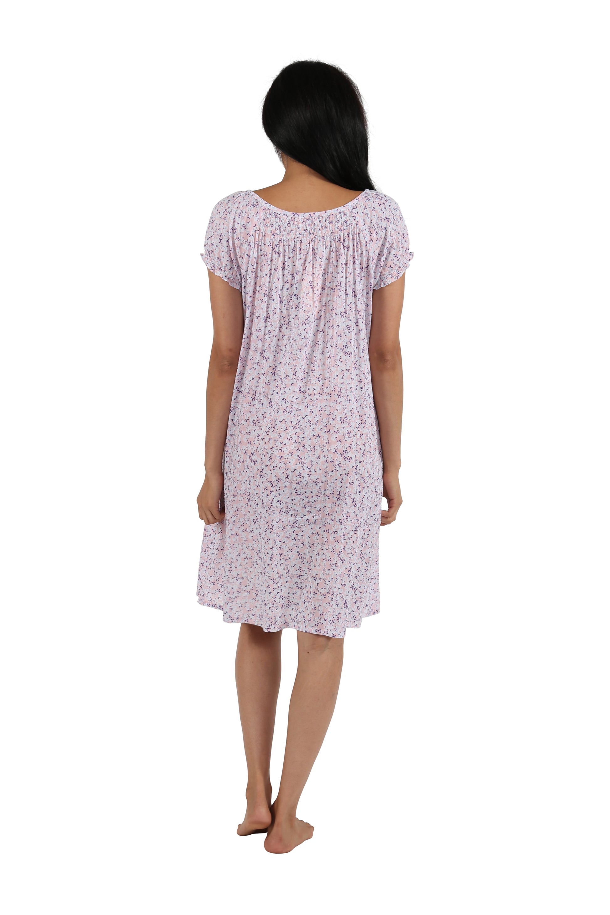 100% Cotton Smocked Floral Print Chemise - La Cera