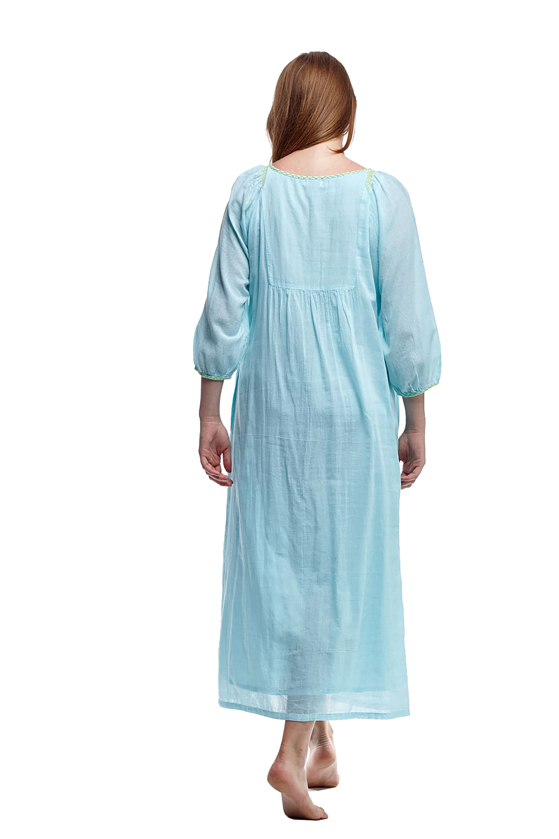 100% Cotton Embroidered Gown With Lining - La Cera