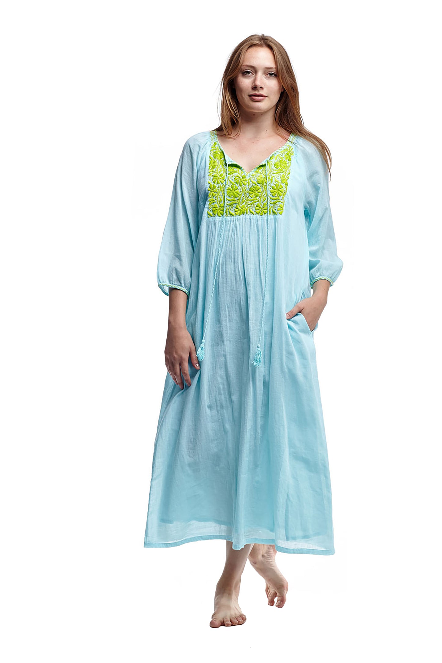 100% Cotton Embroidered Gown With Lining - La Cera