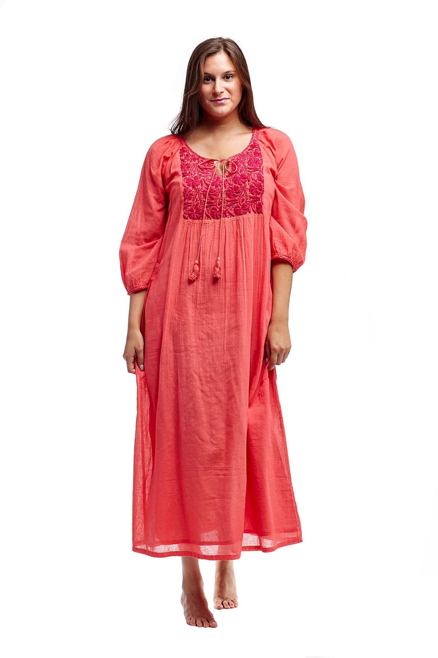 100% Cotton Embroidered Gown With Lining - La Cera
