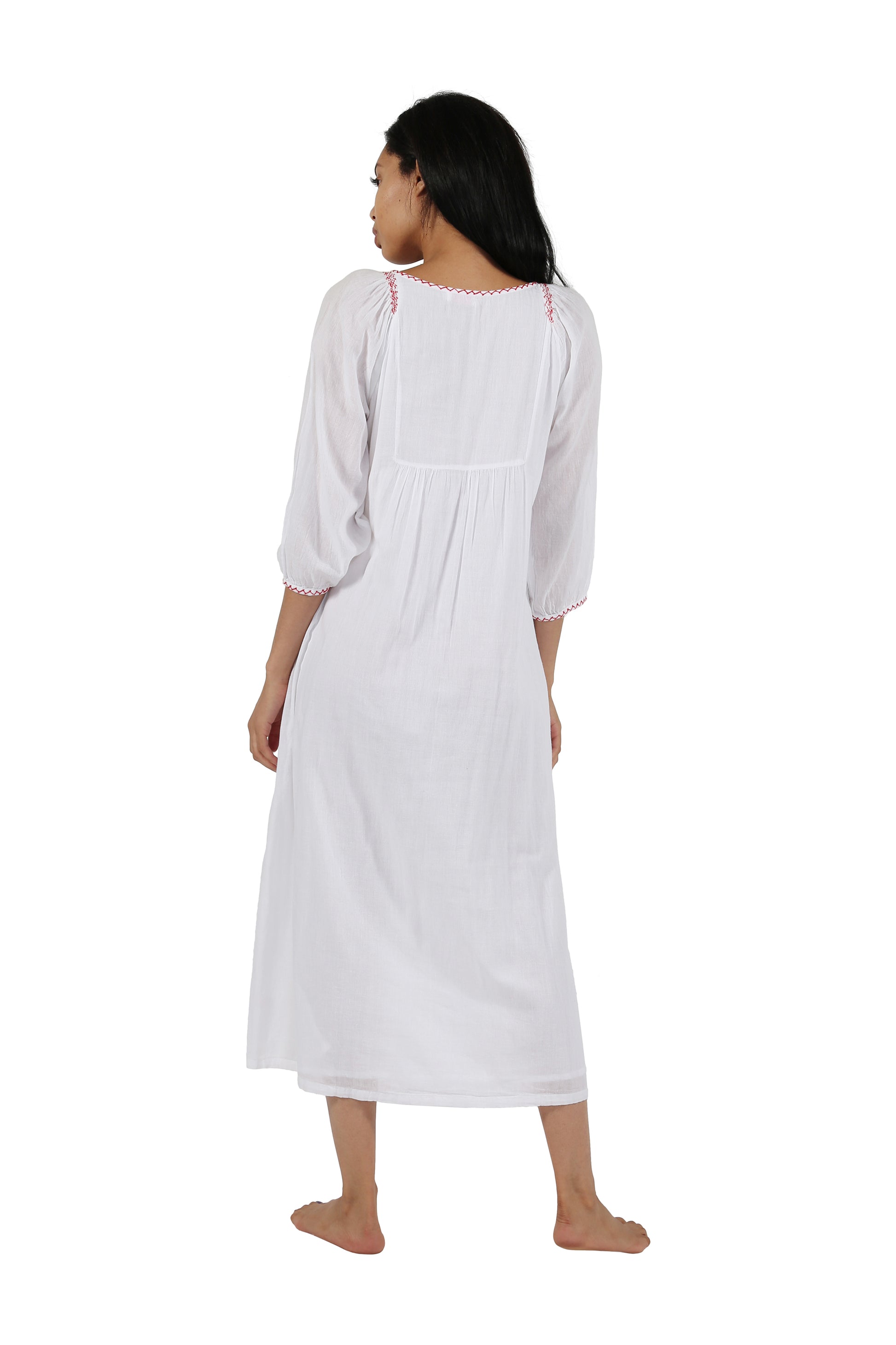 100% Cotton Embroidered Gown With Lining - La Cera