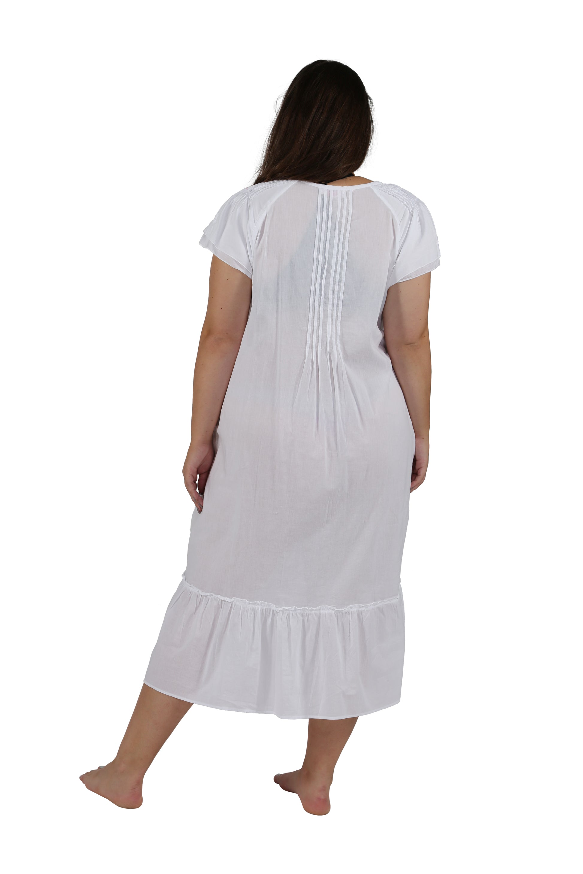 Plus Size La Cera Double Cap Short Sleeve Cotton Embroidered Gown - La Cera
