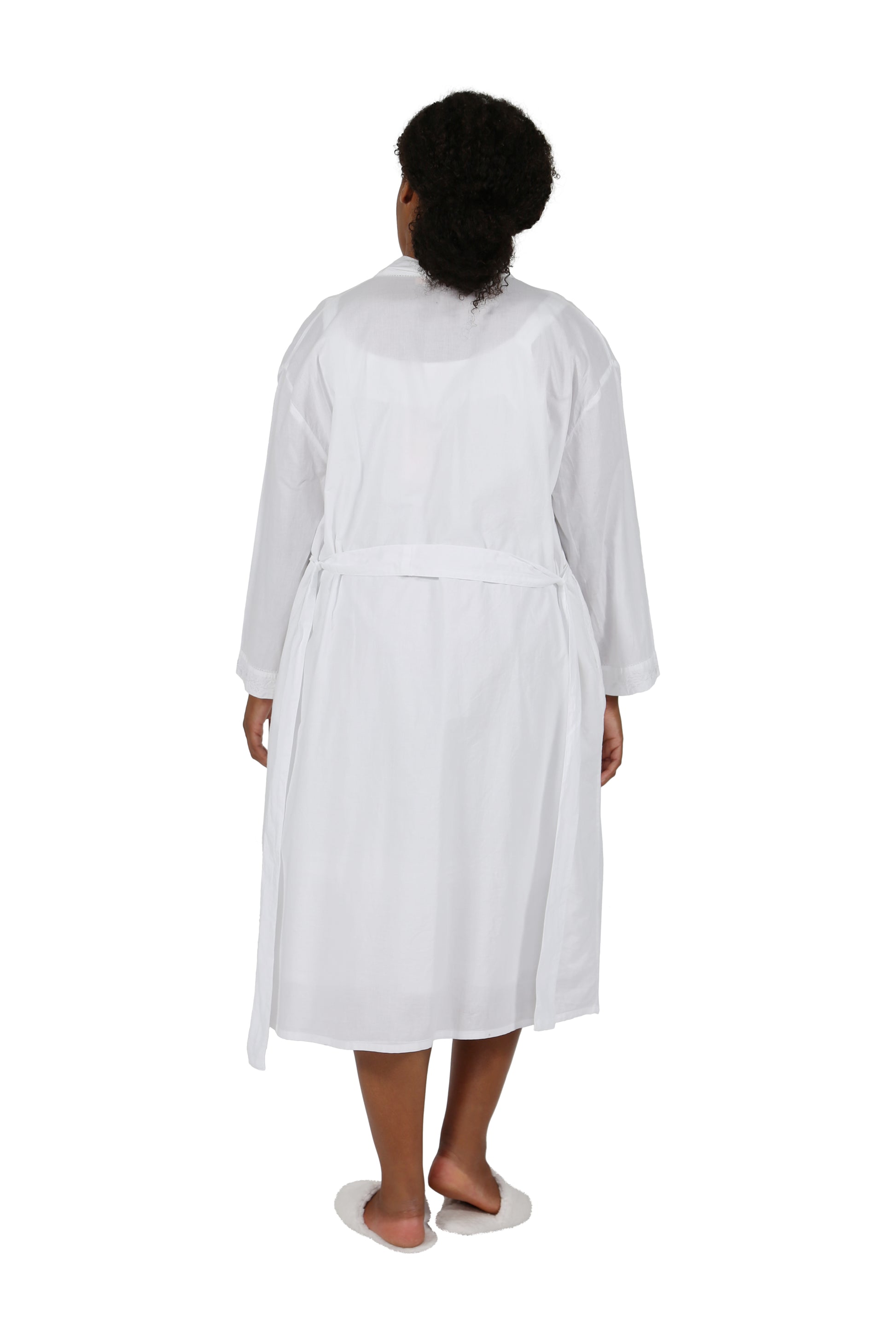 Plus Size 100% Cotton Embroidered Robe - La Cera