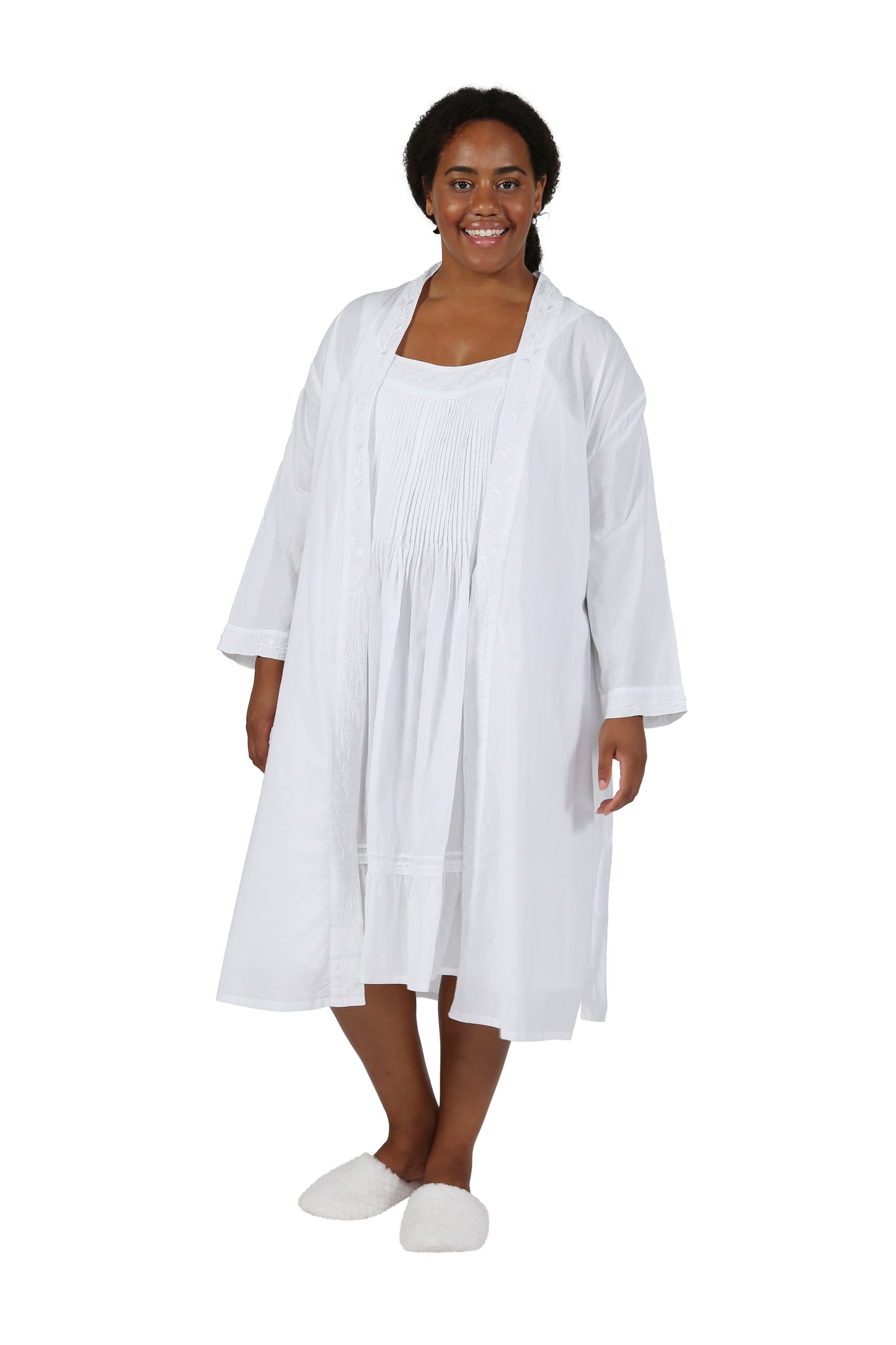 Plus Size 100% Cotton Embroidered Robe - La Cera