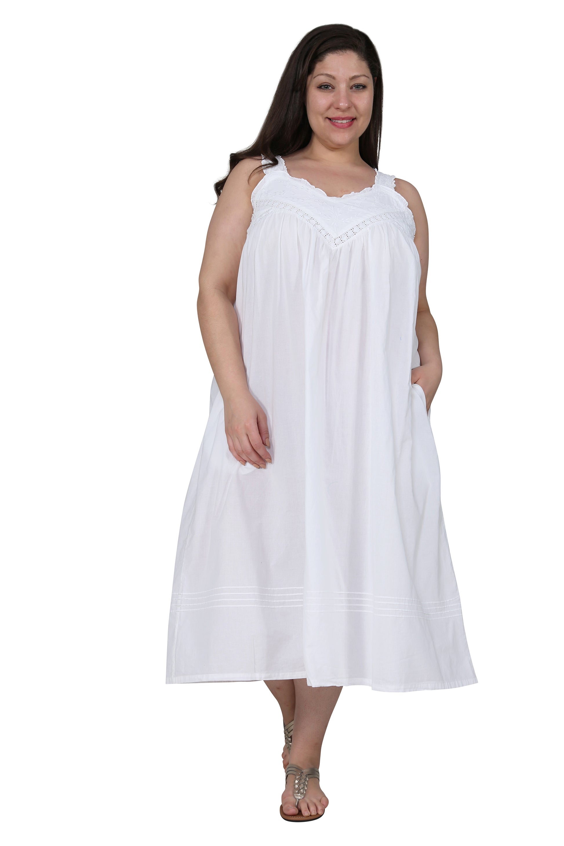 La Cera Plus Size Embroidered Sleeveless Pinafore Gown - La Cera