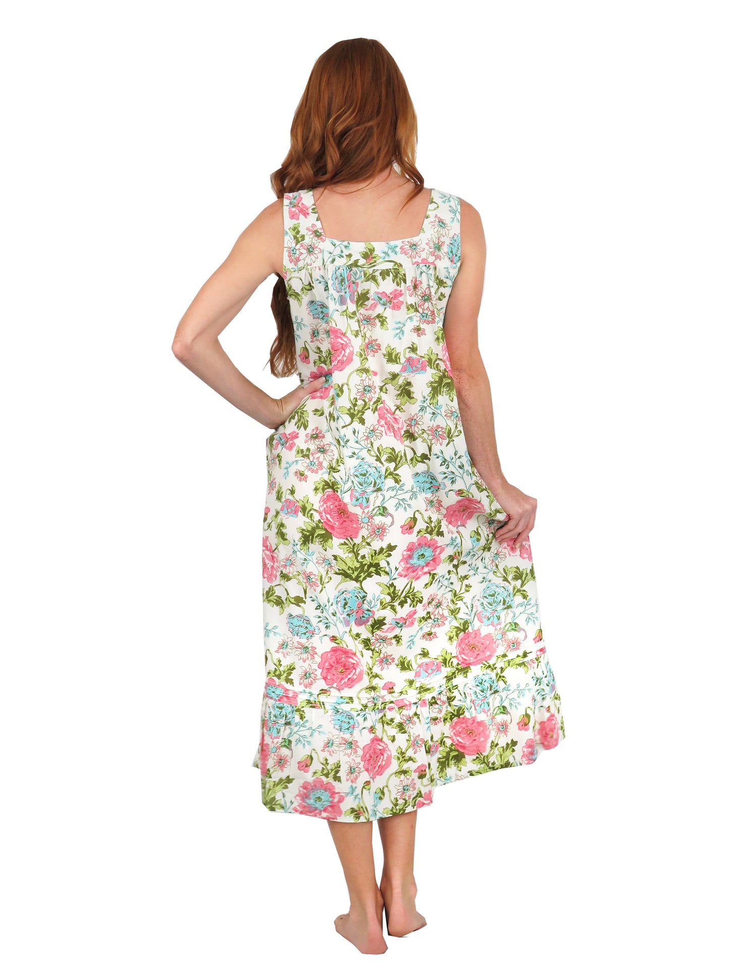 Lace trimmed 100% Cotton English Garden Print Gown - La Cera
