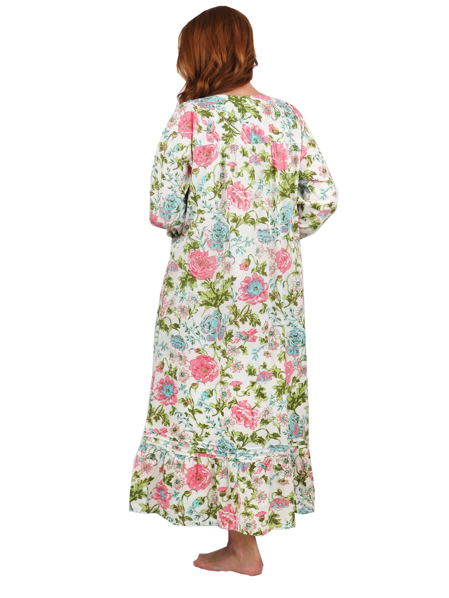 Lace Trimmed English Garden Print Button Front Robe Gown