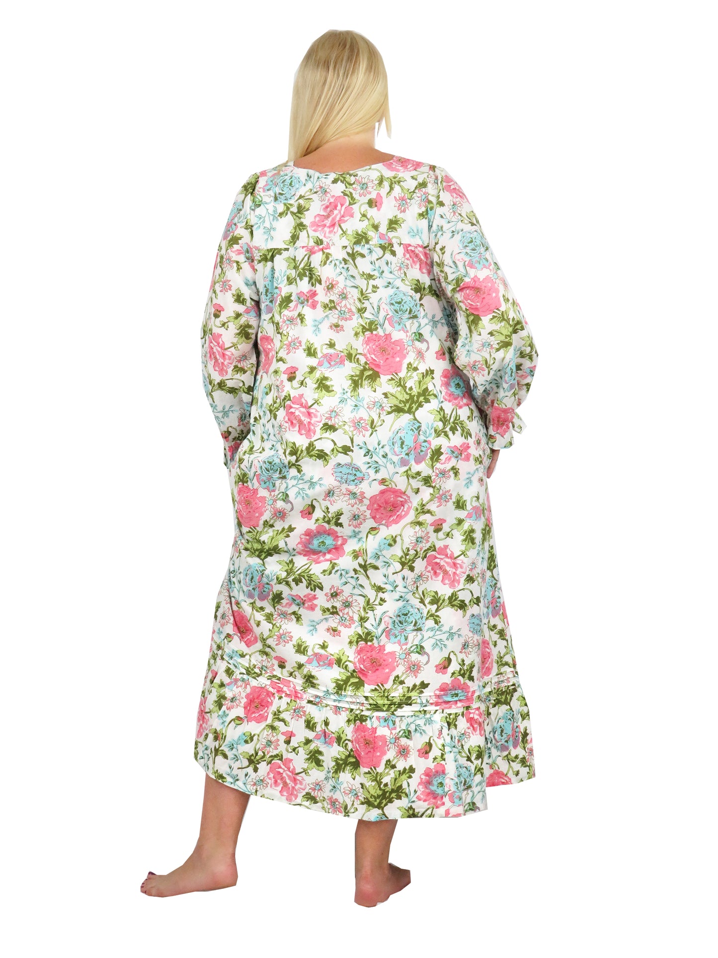 Plus Size Lace Trimmed English Garden Print Button Front Robe Gown