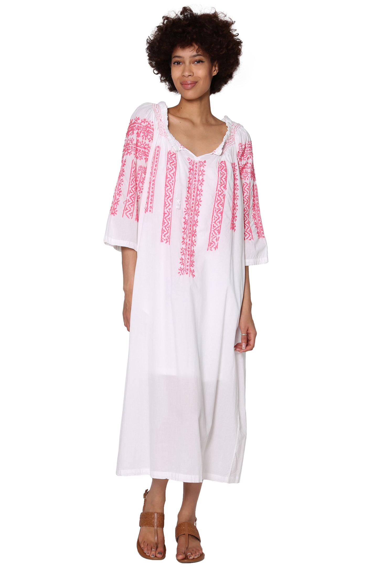 La Cera Quarter Length Sleeve Embroidered Caftan - La Cera
