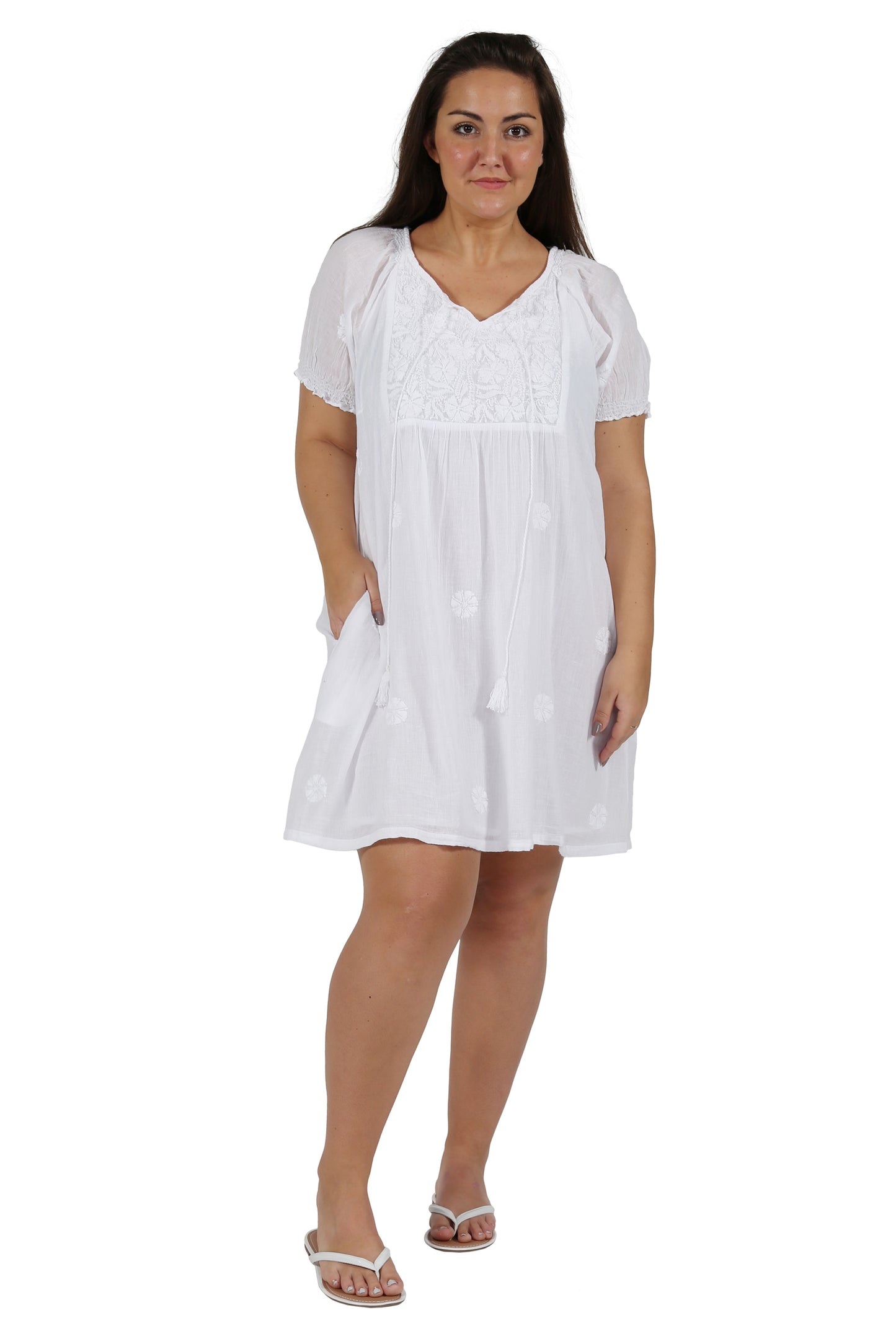 Camisa bordada de manga corta 100% algodón de talla grande
