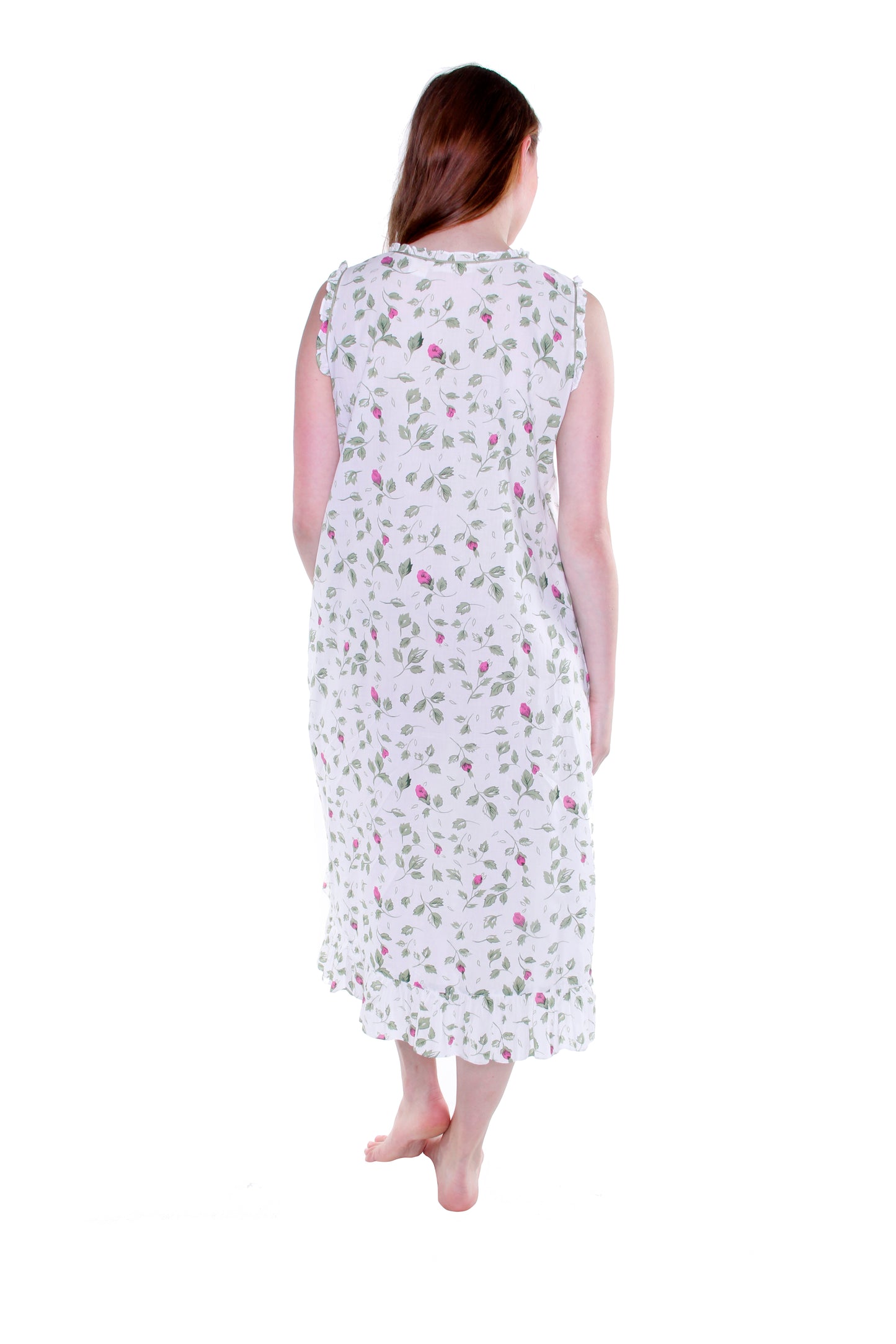 La Cera Sleeveless Rose Vine 100% Cotton Gown - La Cera