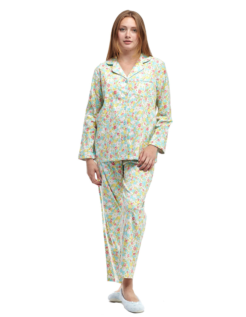 La Cera Long Sleeve Floral Flannel Pajama Set - La Cera