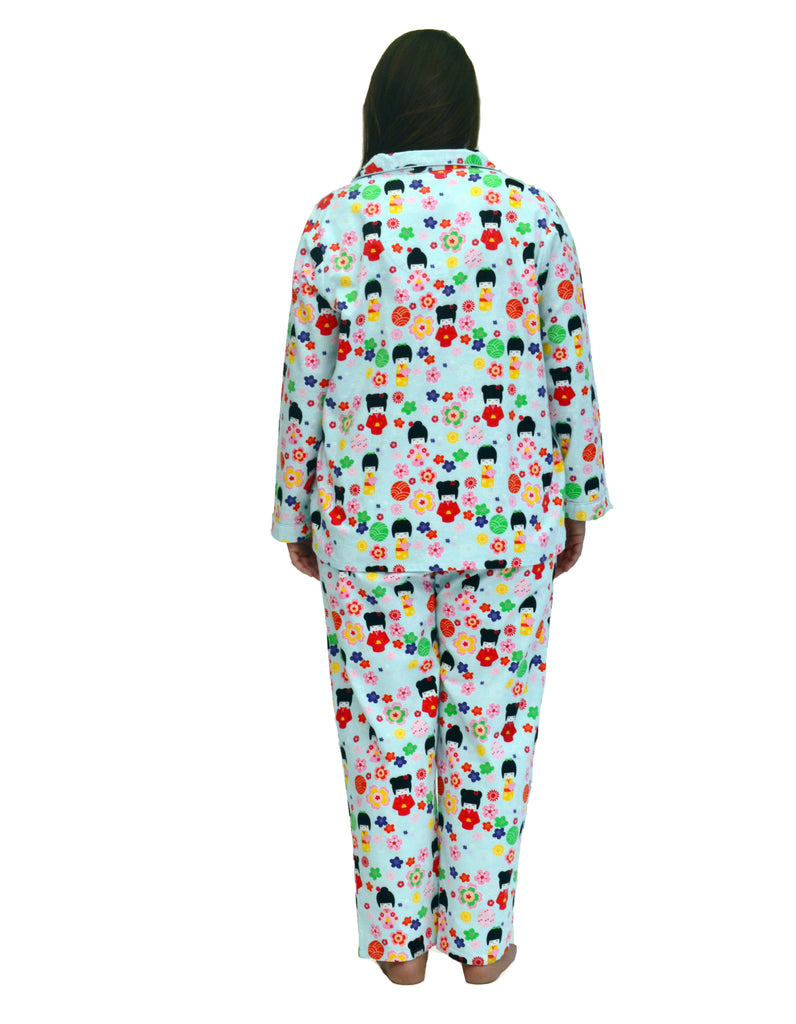 La Cera Plus Size Cotton Flannel Pajama Set - La Cera