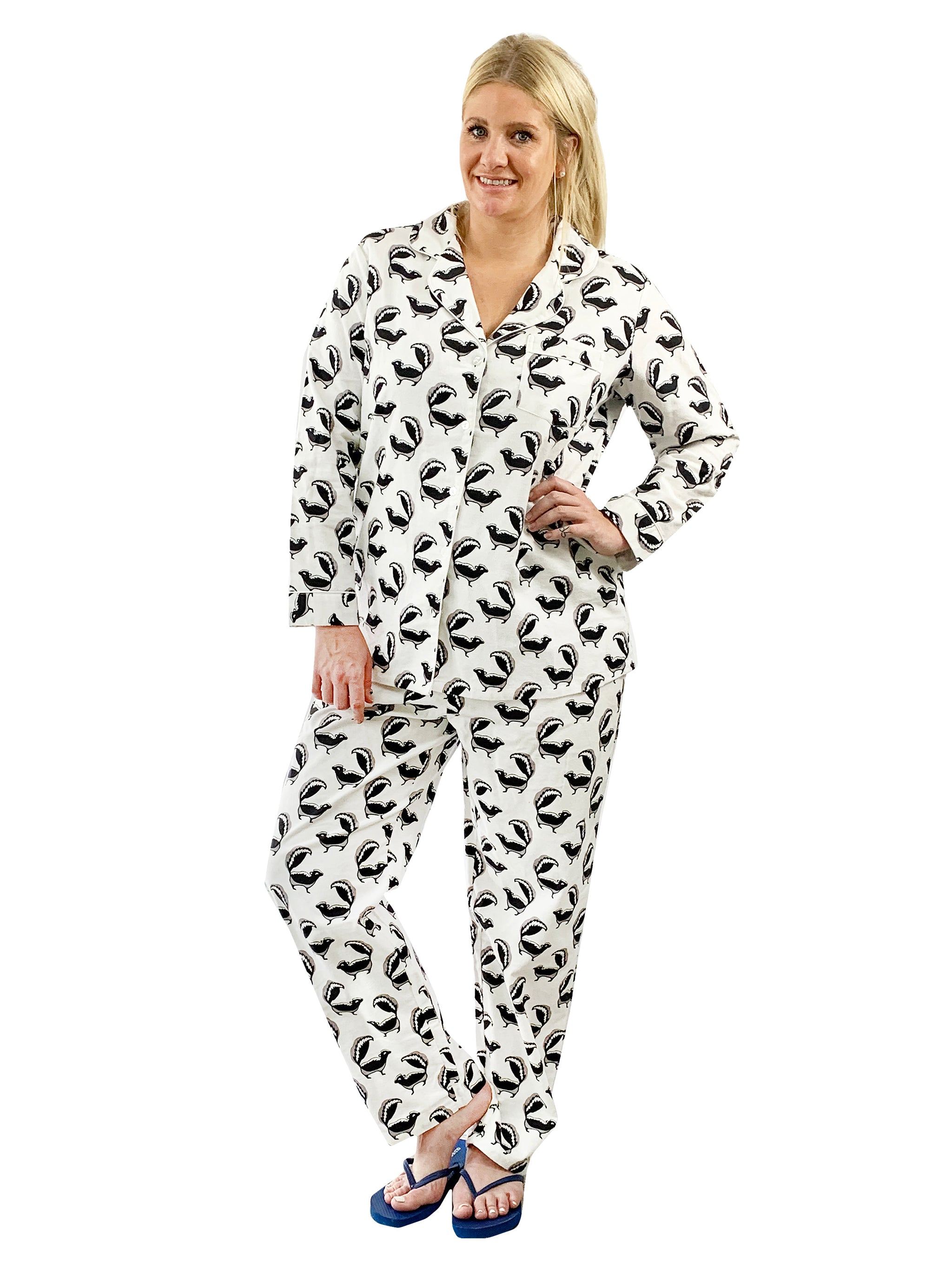 La Cera Plus Size Cat Print Flannel Pajama Set