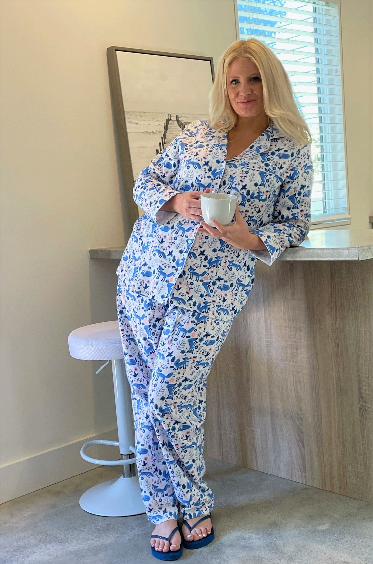 Conjunto de pijama de franela de zorro azul talla grande